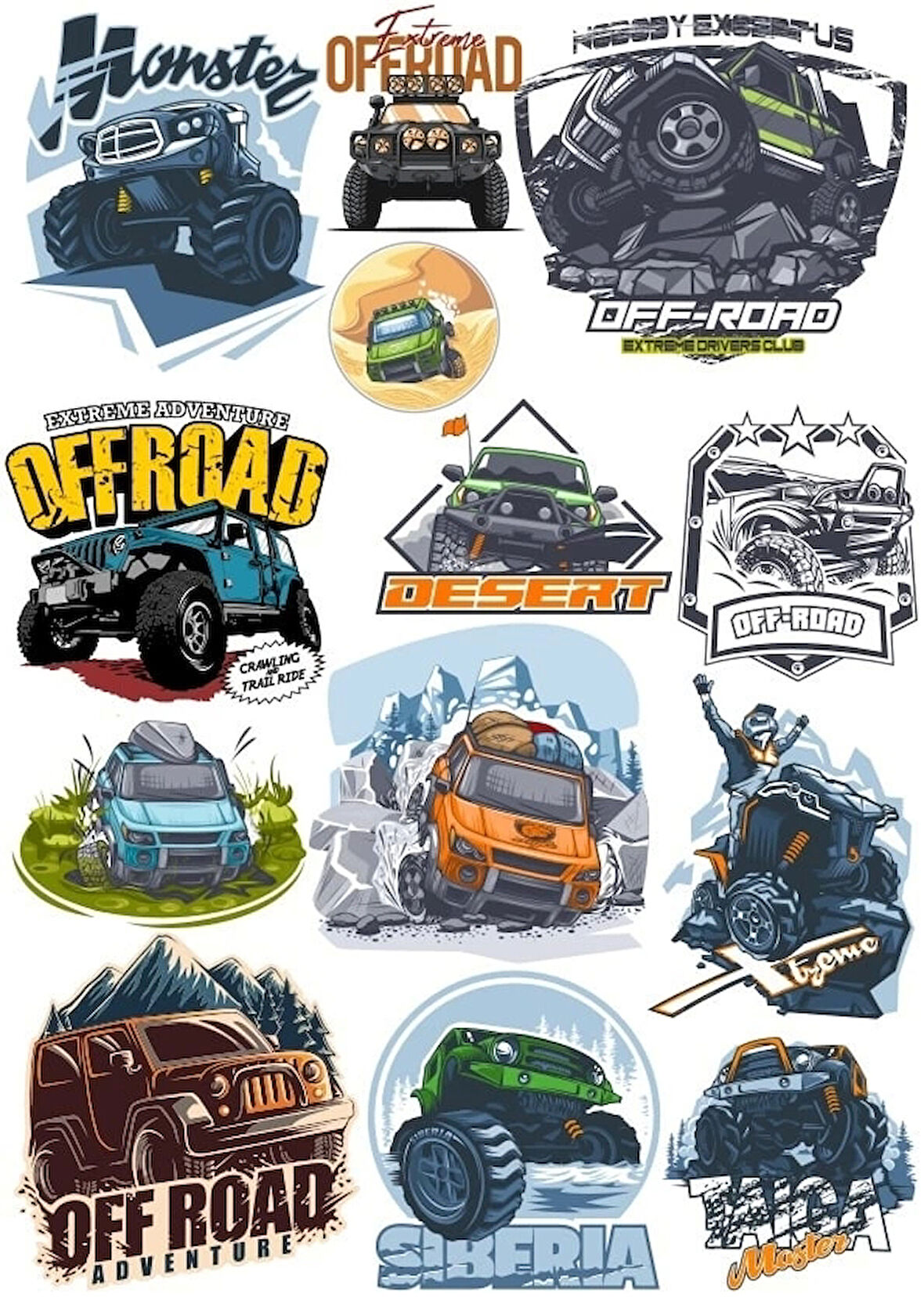 Off Road 4x4 Sticker Set 13 Parça Telefon, Tablet, Defter, Laptop Sticker