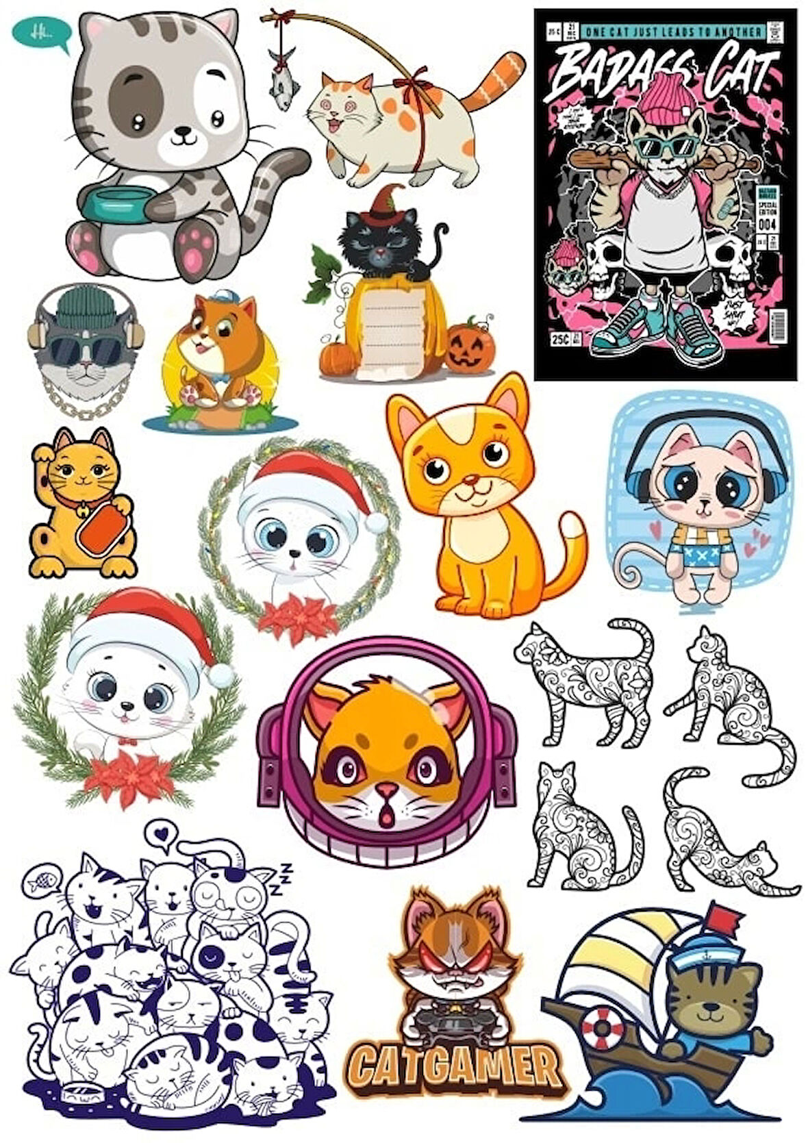 Sevimli Kedi Sticker Set 5 20 Parça Telefon, Tablet, Defter, Laptop Sticker