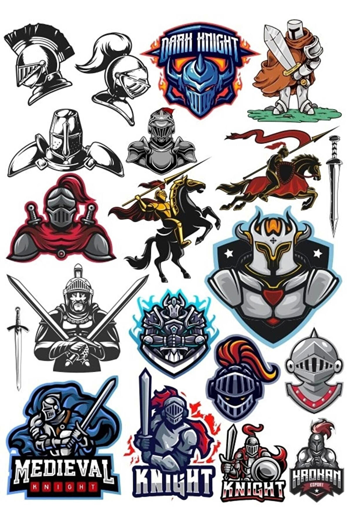Şövalye Savaşçı Sticker Set 16 Parça Telefon, Tablet, Defter, Laptop Sticker