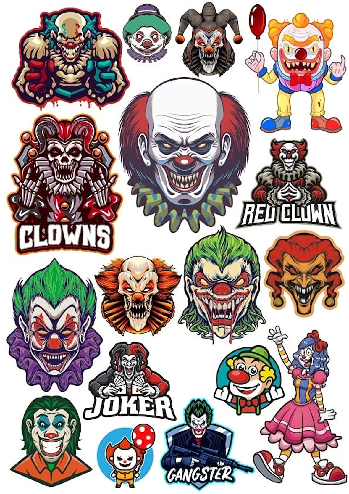 Palyaço Sticker Set 16 Parça Telefon, Tablet, Defter, Laptop Sticker