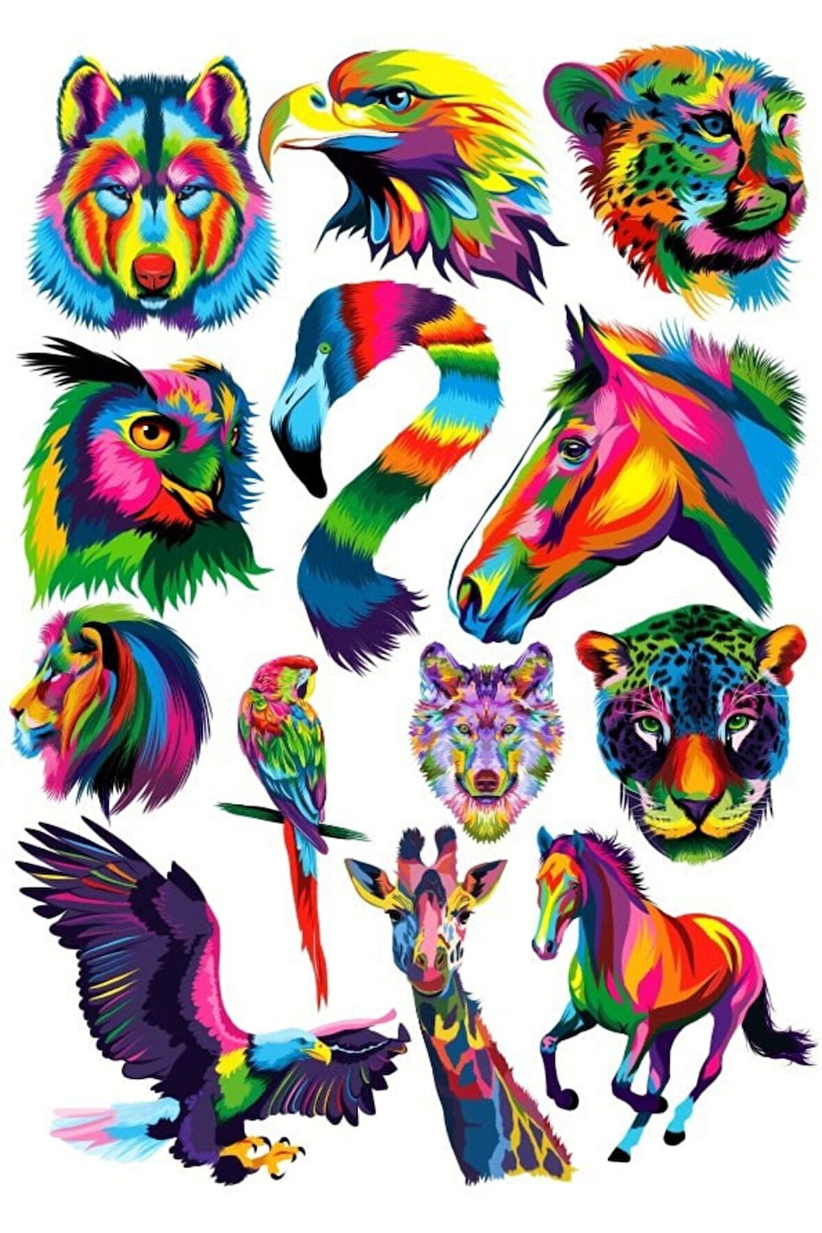 Renkli Hayvanlar Sticker Set 2 12 Parça Telefon, Tablet, Defter, Laptop Sticker