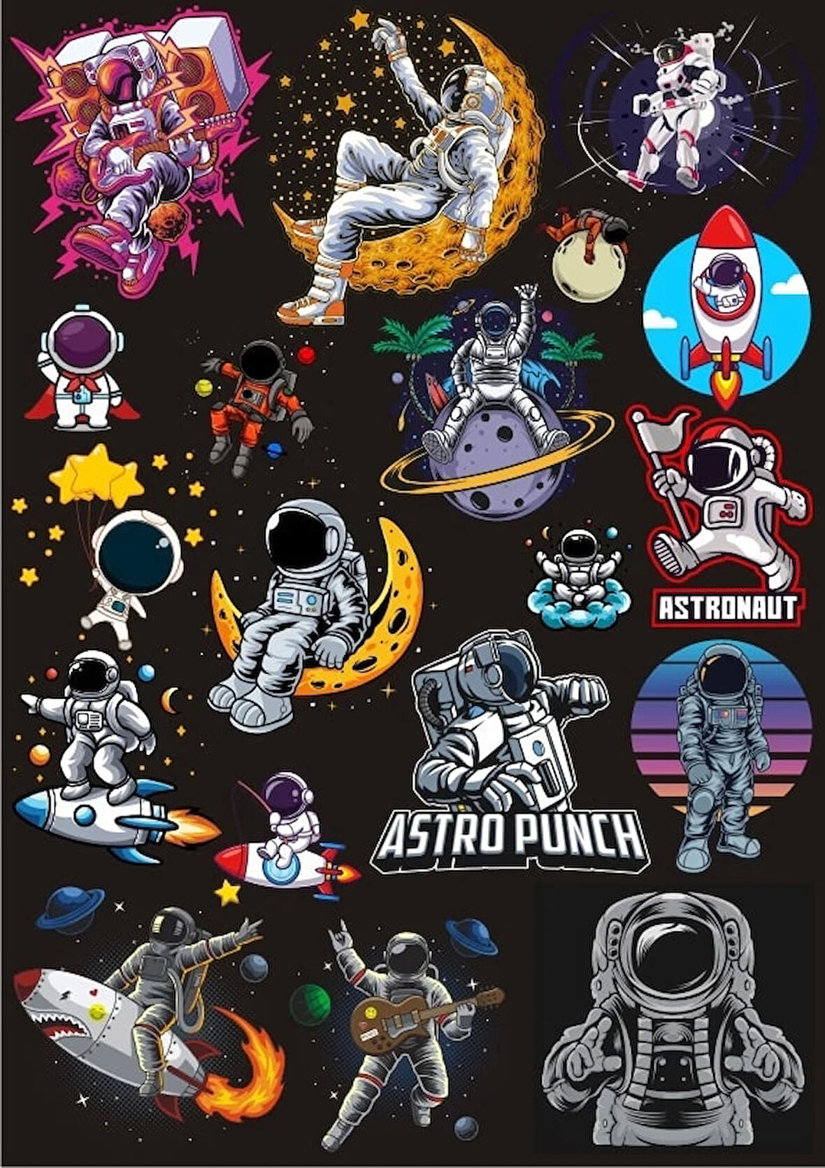 Astronot Sticker Set 4 16 Parça Telefon, Tablet, Defter, Laptop Sticker
