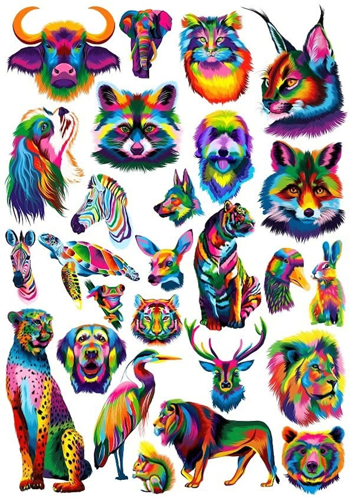 Renkli Hayvanlar Sticker Set 1 20 Parça Telefon, Tablet, Defter, Laptop Sticker