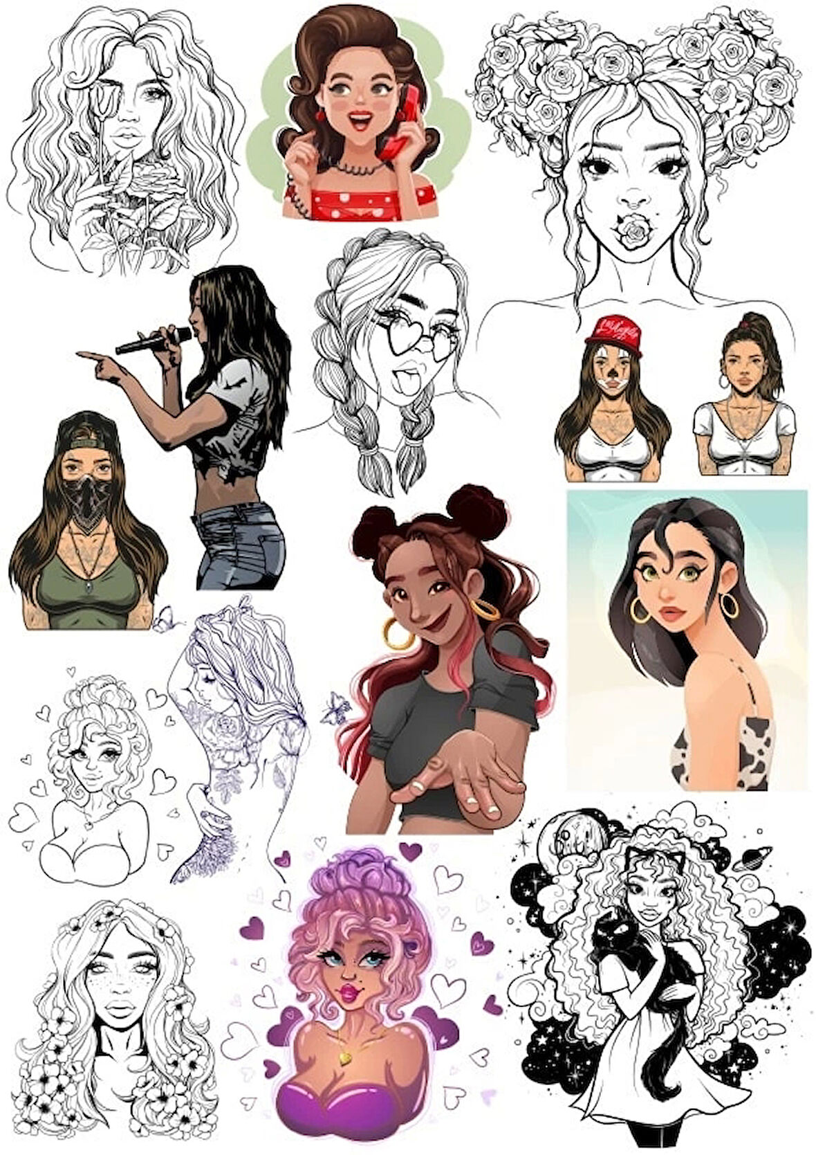 Genç Kız Sticker Set 2 15 Parça Telefon, Tablet, Defter, Laptop Sticker