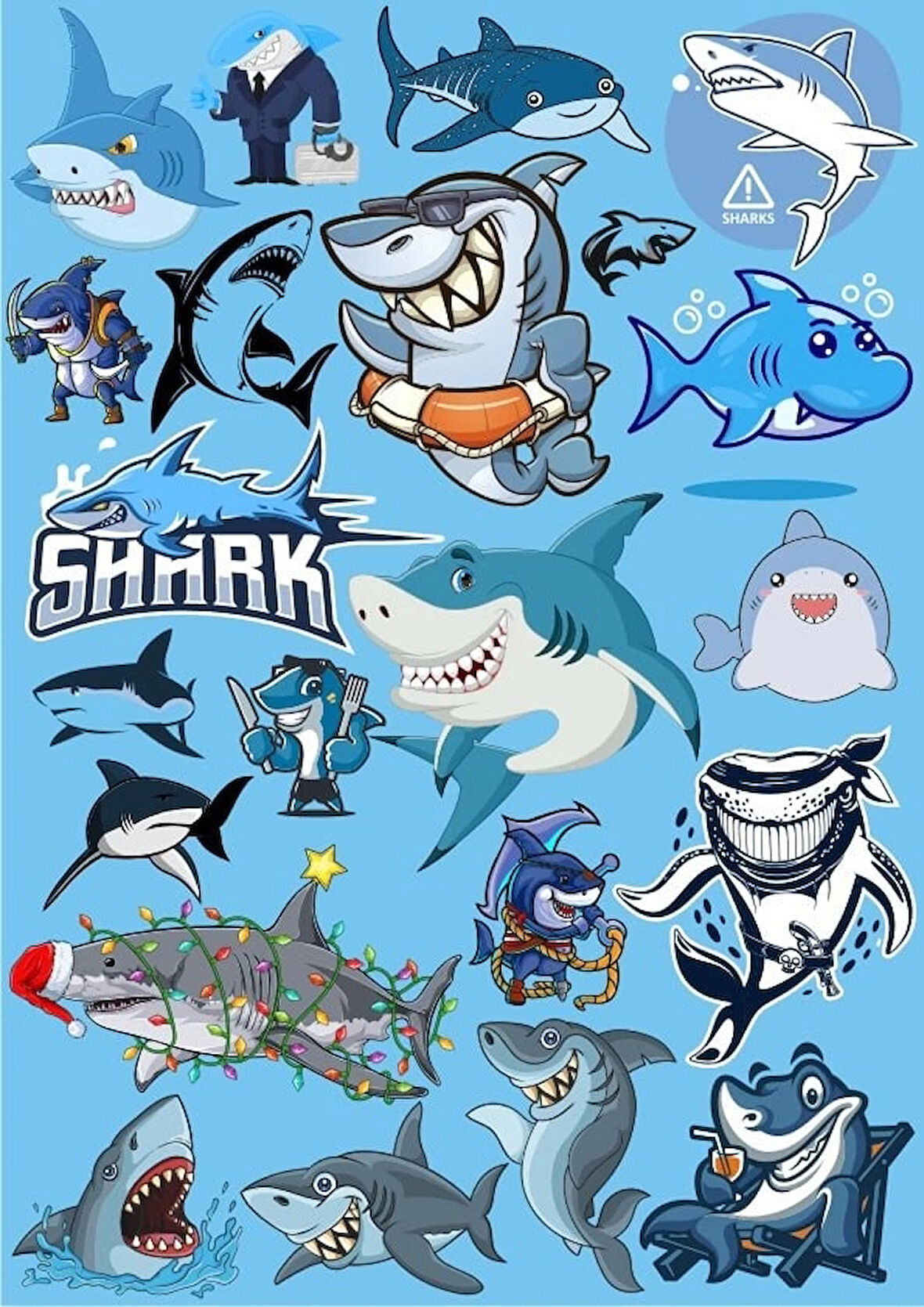 Köpek Balığı Sticker Set 16 Parça Telefon, Tablet, Defter, Laptop Sticker