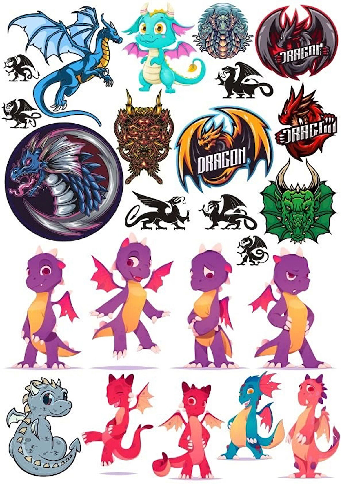 Sevimli Ejderhalar Sticker Set 7 26 Parça Telefon, Tablet, Defter, Laptop Sticker