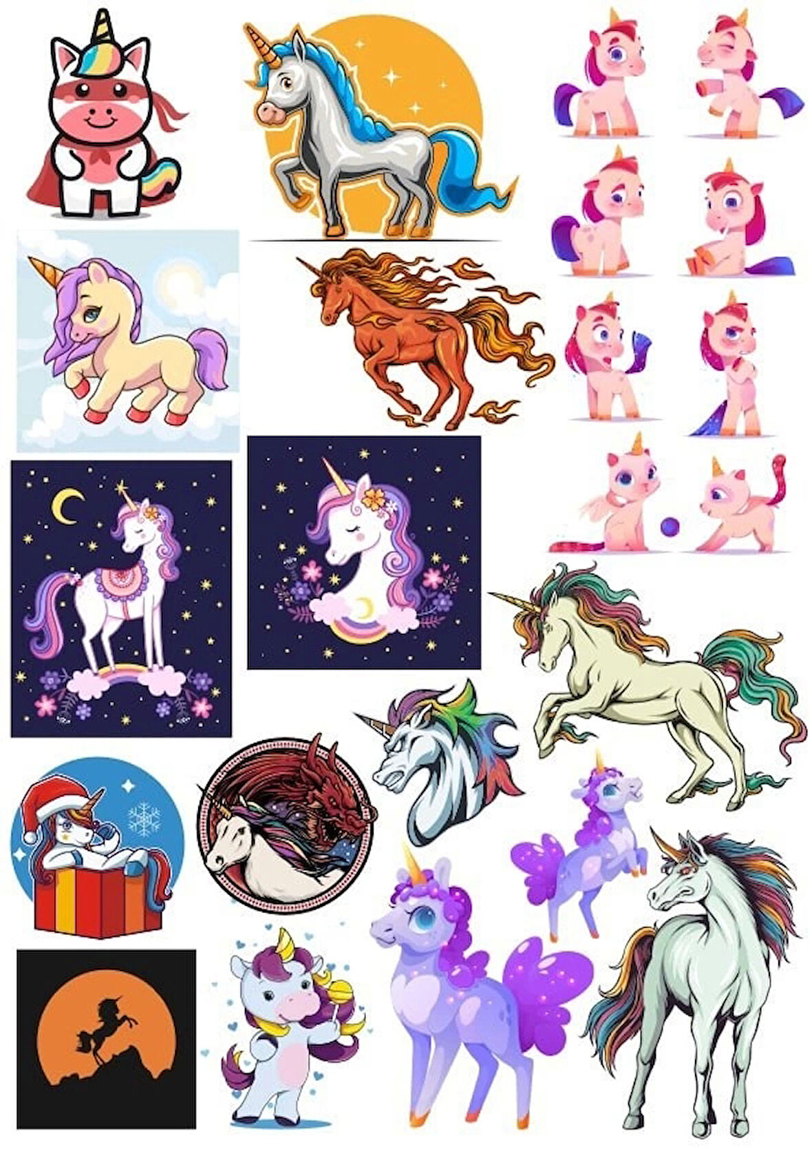 Sevimli Unicorn Sticker Seti 2 20 Parça Telefon, Tablet, Defter, Laptop Sticker