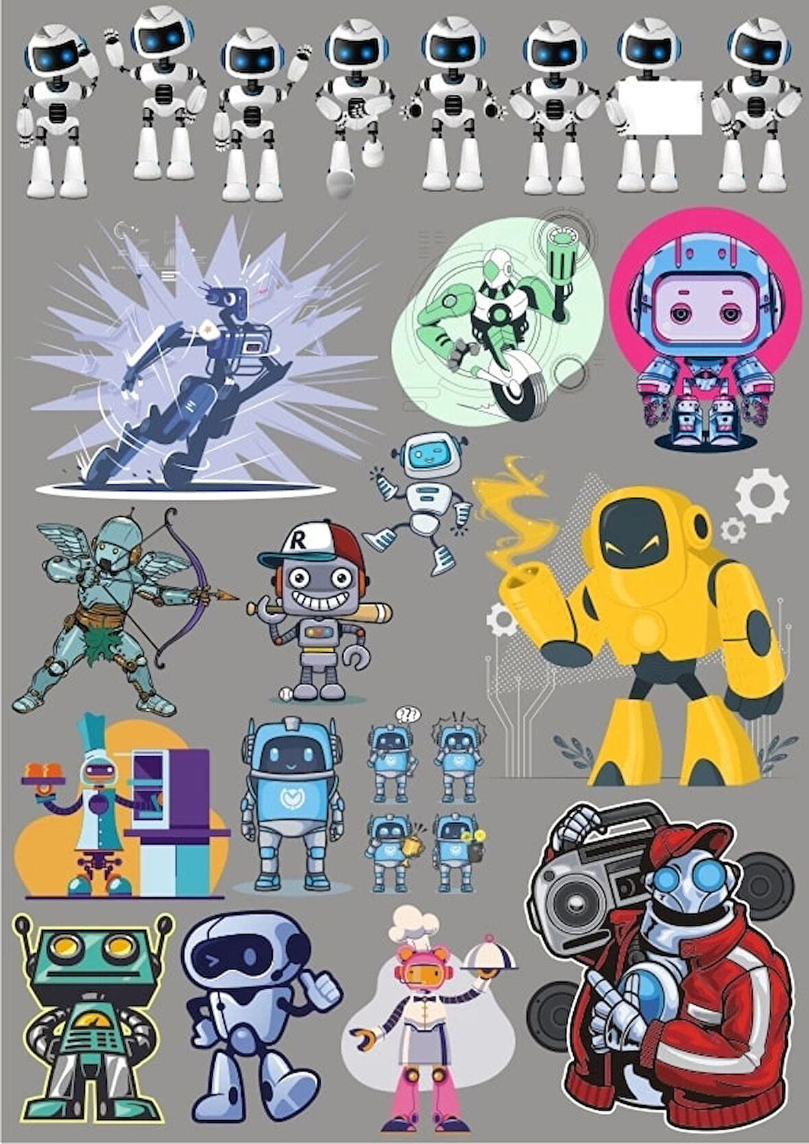 Robot Sticker Set 20 Parça Telefon, Tablet, Defter, Laptop Sticker