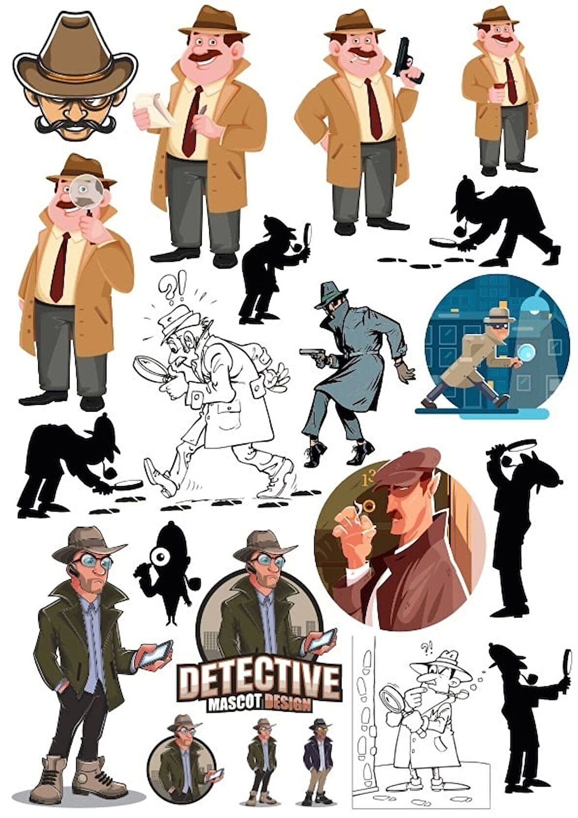 Dedektif Sticker Set 3 15 Parça Telefon, Tablet, Defter, Laptop Sticker