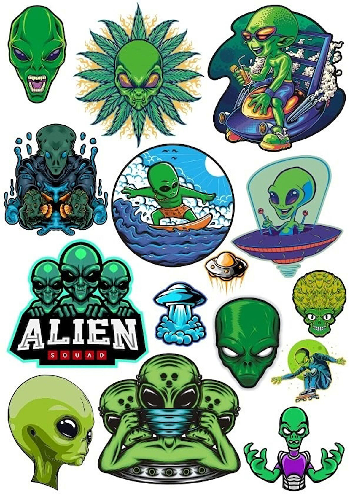 Uzaylılar Sticker Set 7 15 Parça Telefon, Tablet, Defter, Laptop Sticker