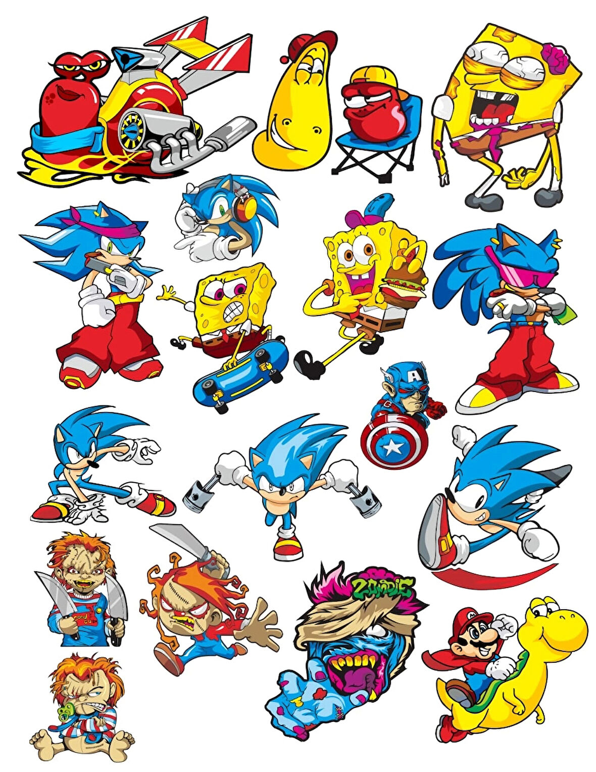 Karakterler Sticker Set 5 21 Parça Telefon, Tablet, Defter, Laptop Sticker