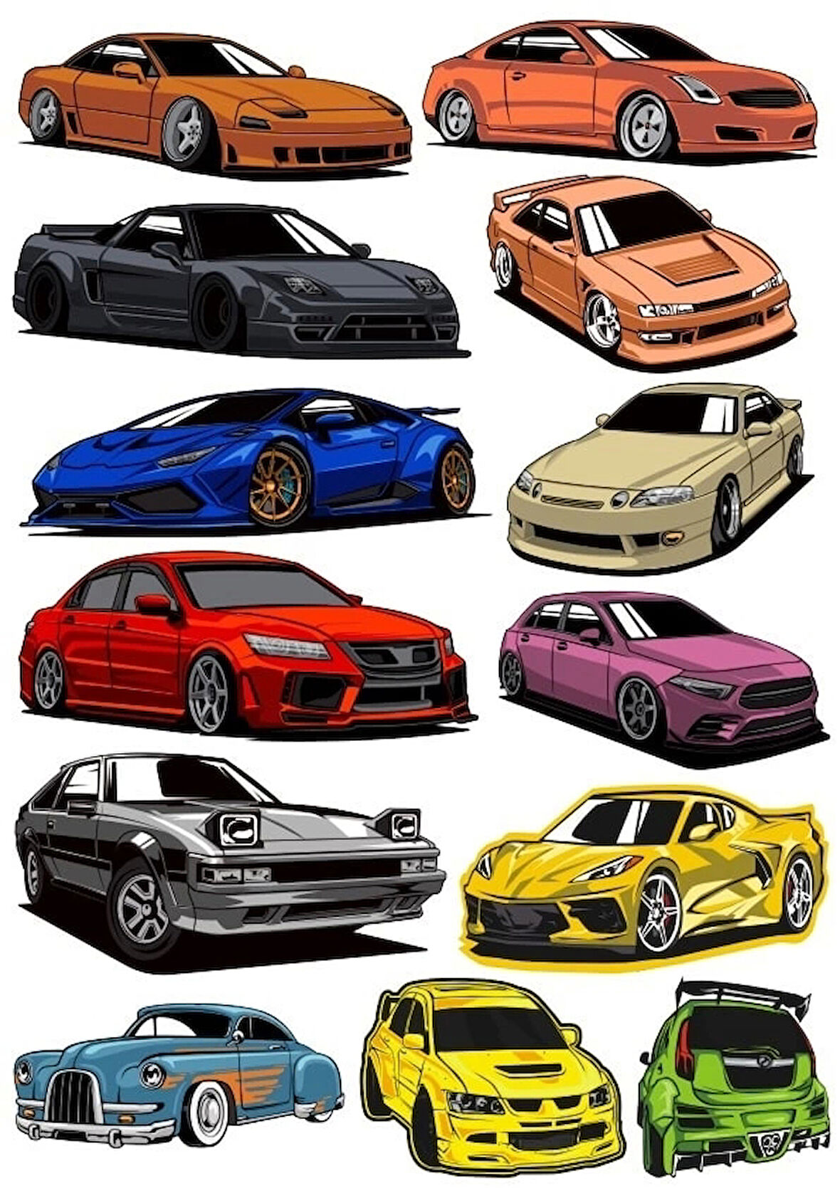 Arabalar Sticker Set 8 13 Parça Telefon, Tablet, Defter, Laptop Sticker