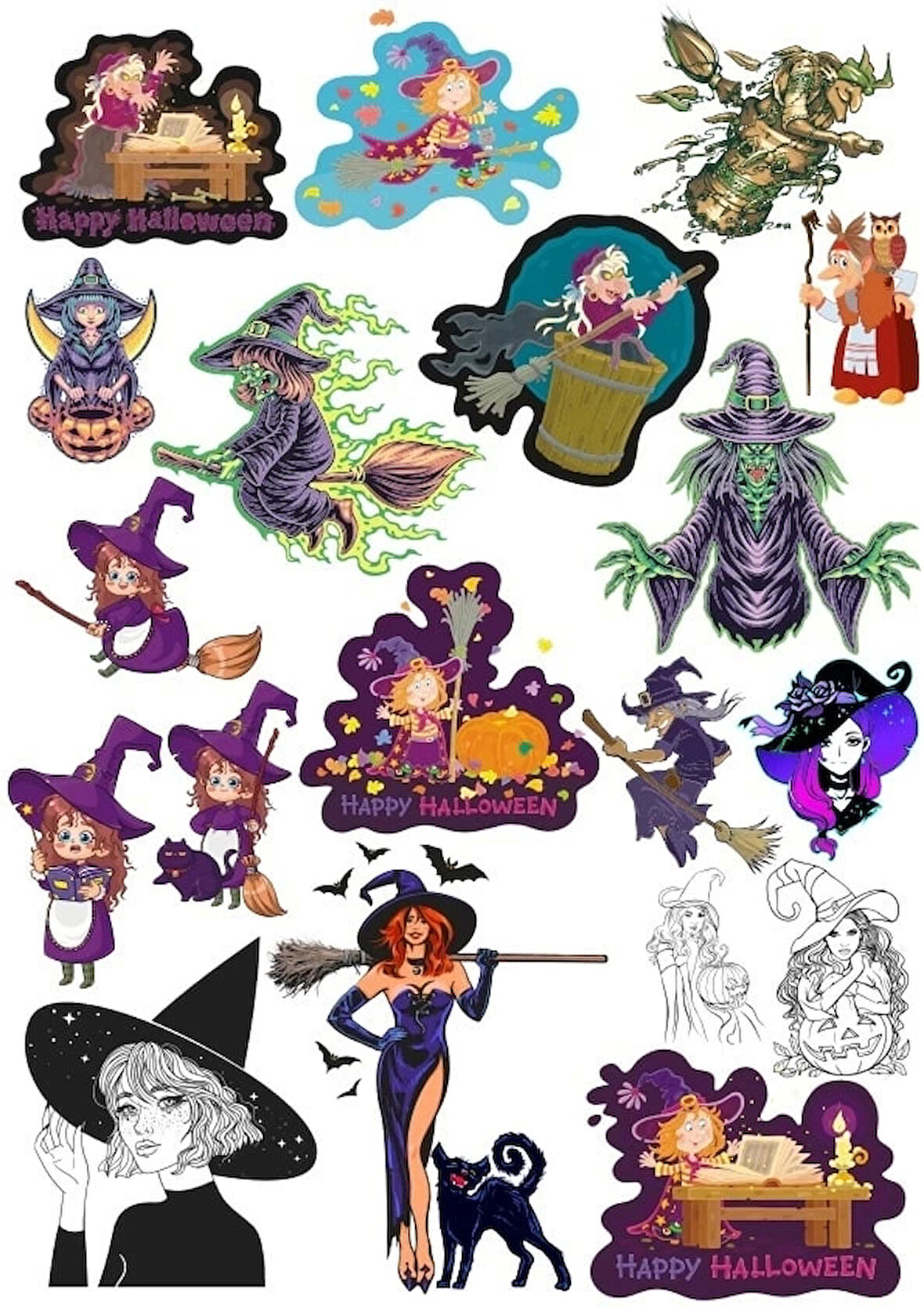 Cadı Sticker Set 6 20 Parça Telefon, Tablet, Defter, Laptop Sticker