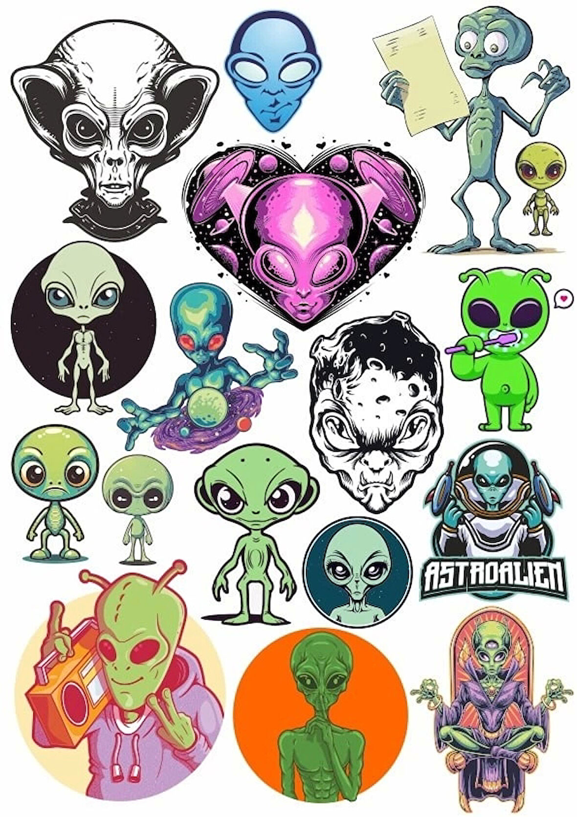 Uzaylılar Sticker Set 6 17 Parça Telefon, Tablet, Defter, Laptop Sticker