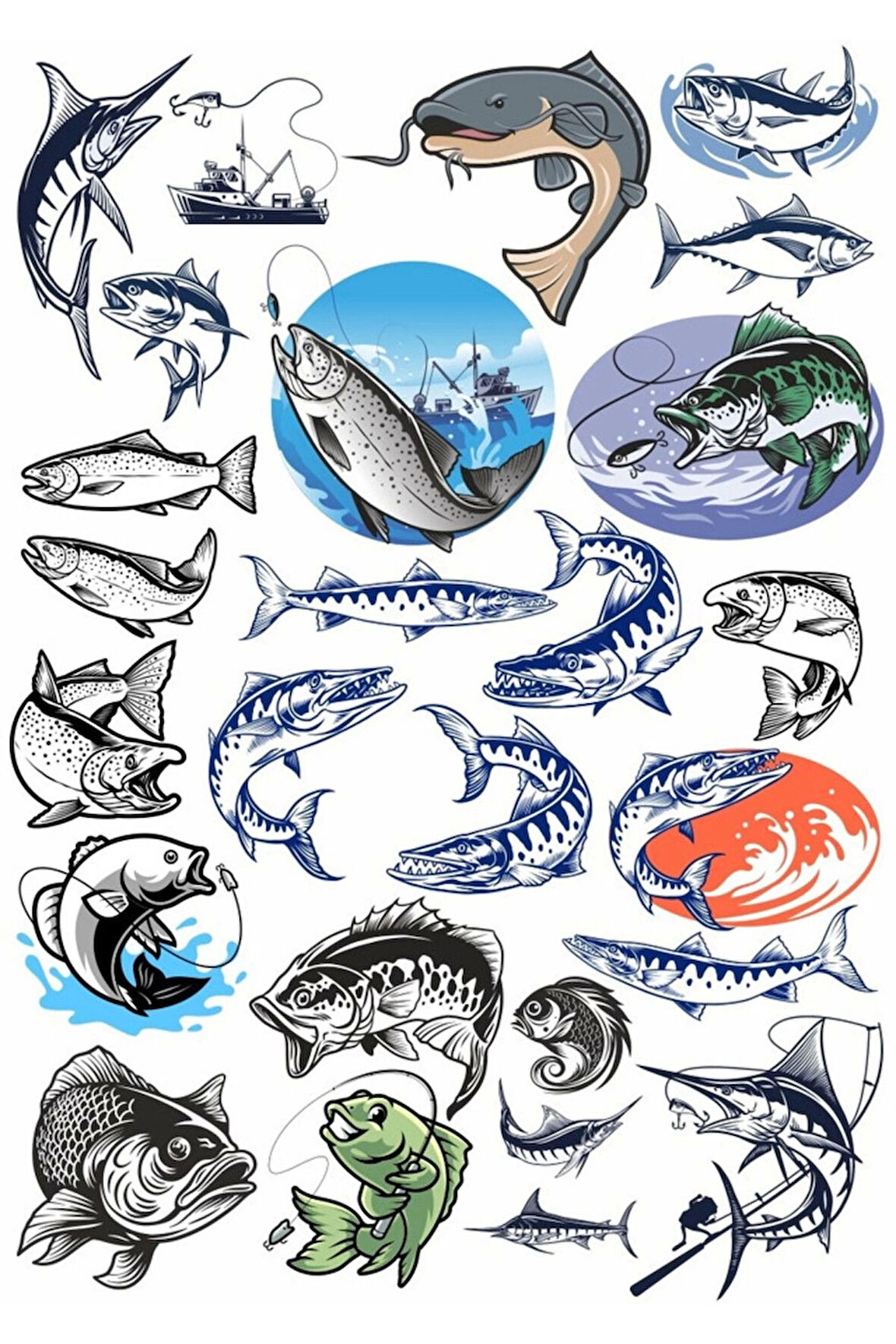 Balıkçılık ve Balık Sticker Set 1