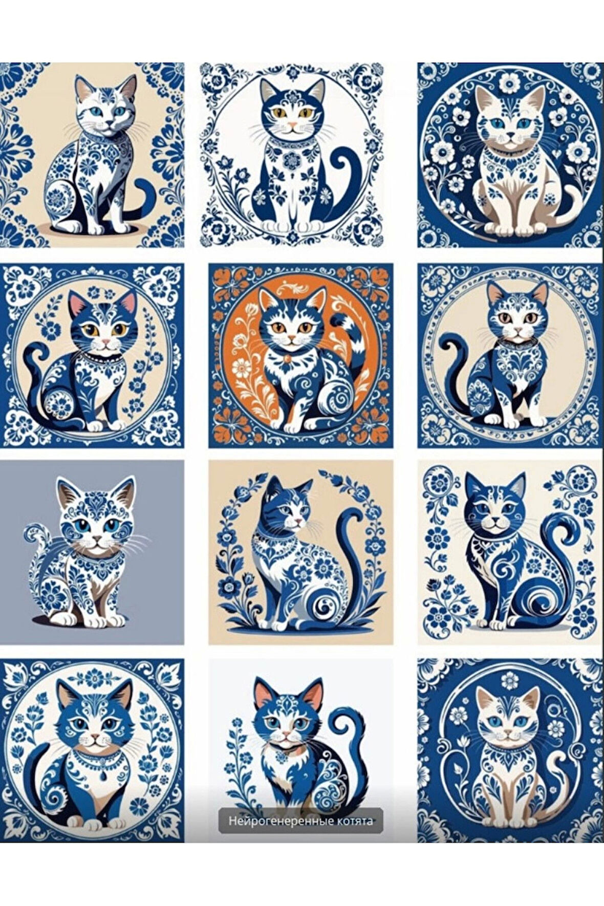 Porselen Temalı Kedi Sticker Set 1
