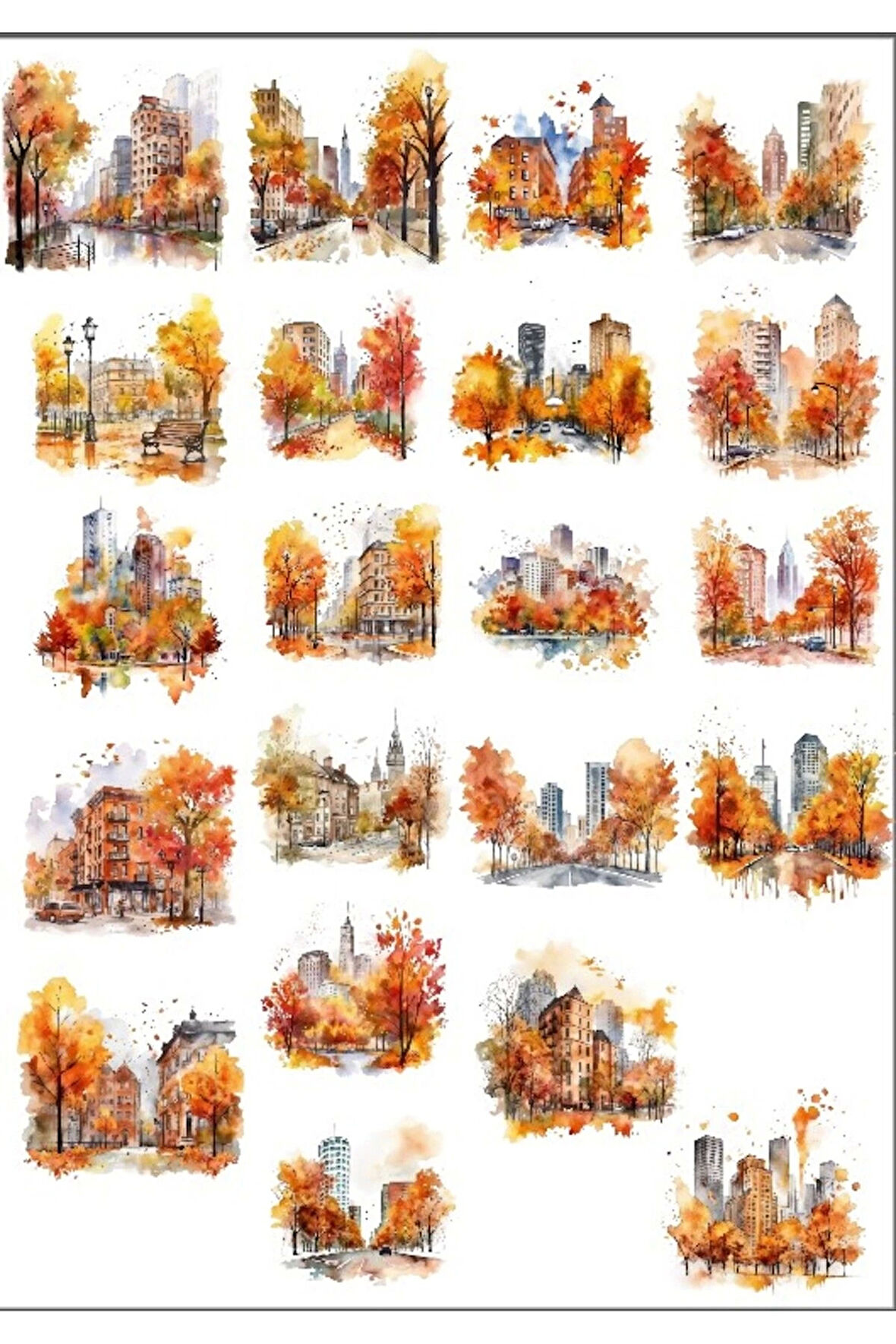 Sonbahar Temalı Şehir Sticker Set