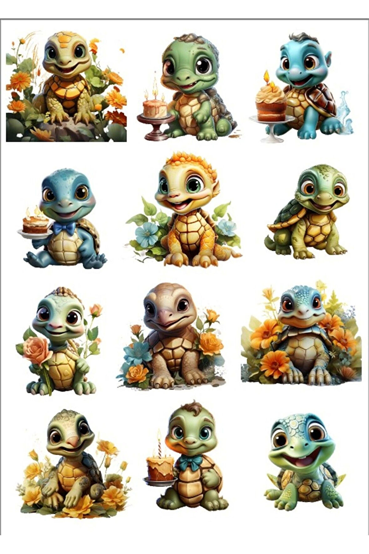 Sevimli Kaplumbağa Sticker Set