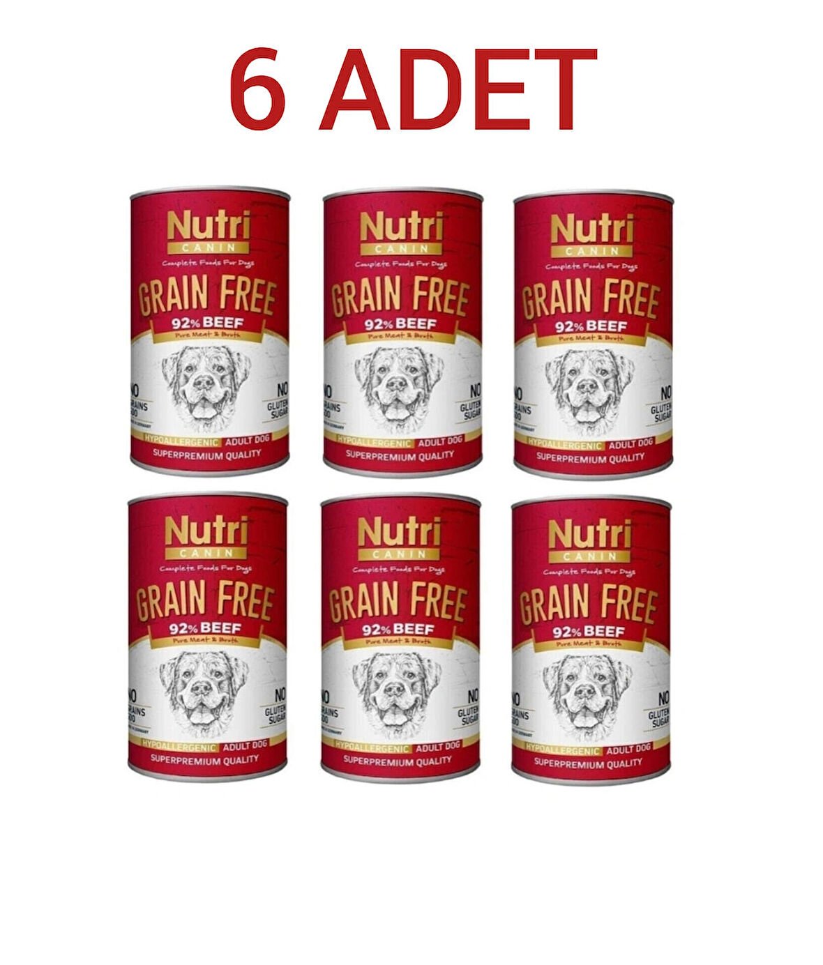 NUTRİ CANİN TAHILSIZ BİFTEKLİ KÖPEK KONSERVESİ 400GR x6 ADET