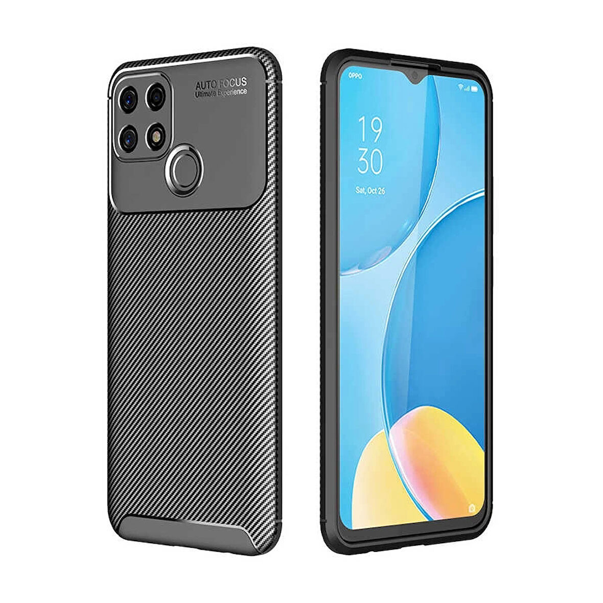 Oppo A15 Kılıf Lopard Kamera Korumalı Karbon Desenli Negro Kapak Orijinal Yüzey Kılıf