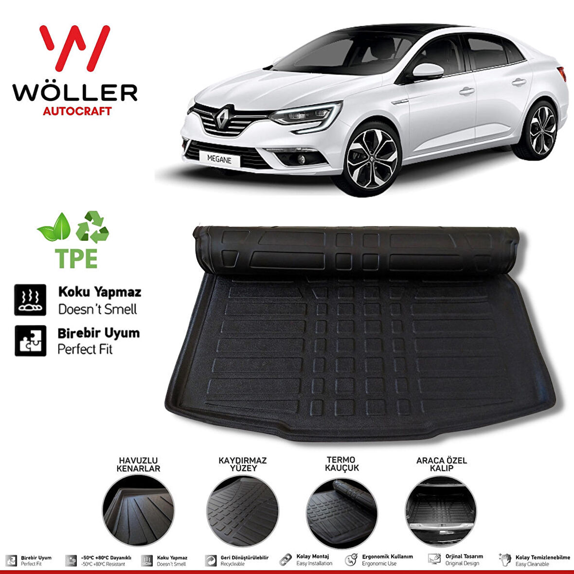 Renault Megane 4 Sedan Bagaj Havuzu 2016 2022 Aras 3D Wöller Ultraflex Esnek