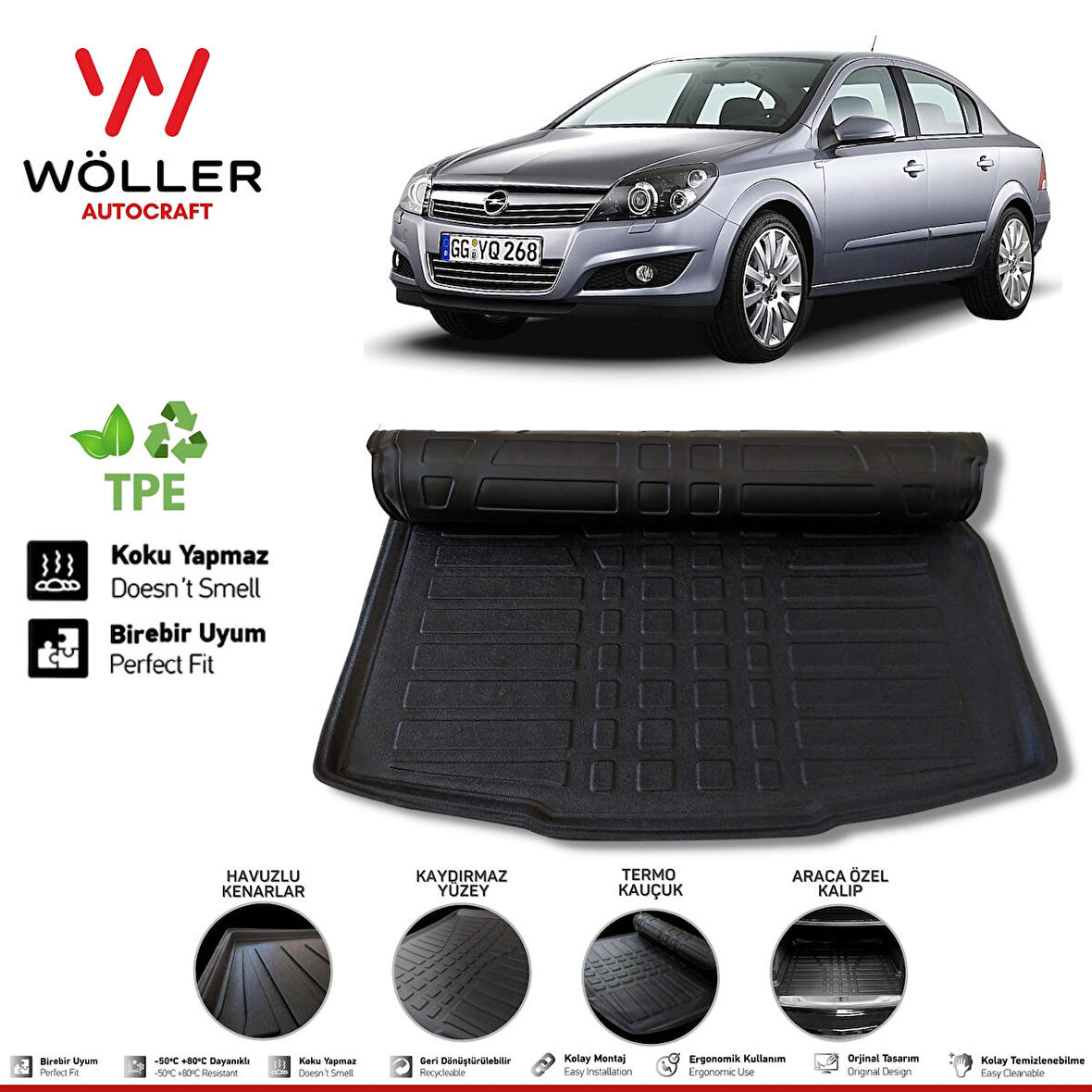 Opel Astra H Bagaj Havuzu Sedan 2007 2013 Arası 3D Wöller Ultraflex Esnek