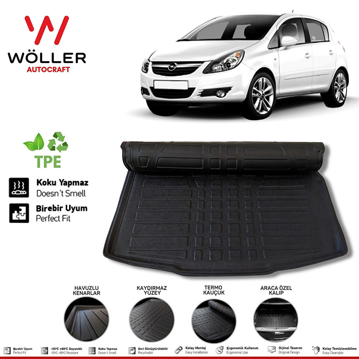 Opel Corsa D Bagaj Havuzu 2006 2014 Arası 3D Wöller Ultraflex Esnek