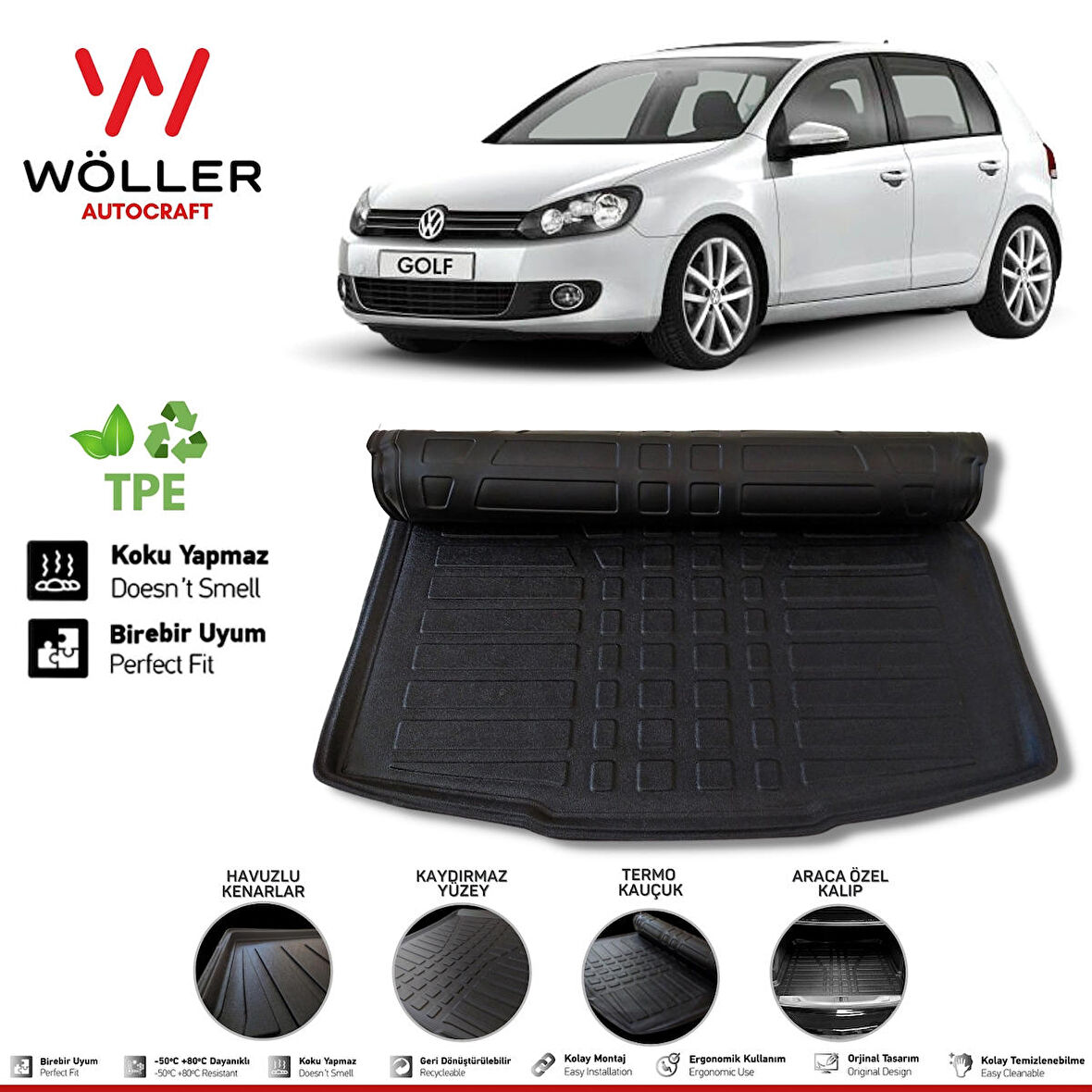 Volkswagen Golf 6 Bagaj Havuzu 2008 2012 Arası 3D Wöller Ultraflex Esnek