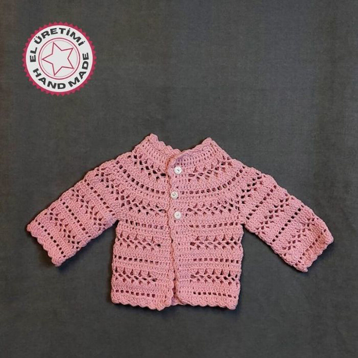 Uretti - Talia 8659 1236 El Örgüsü Koton İp Kız Çocuk Pembe Hırka - 0 / 6 Ay