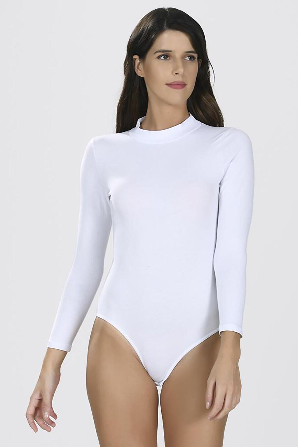 Beyaz Uzun Kol Boğazlı Çıtçıtlı Body