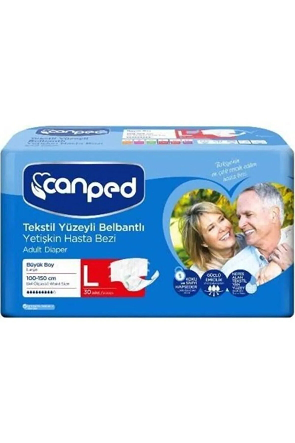 Tekstil Yüzeyli Belbantlı Yetişkin Hasta Bezi Large 30'lu