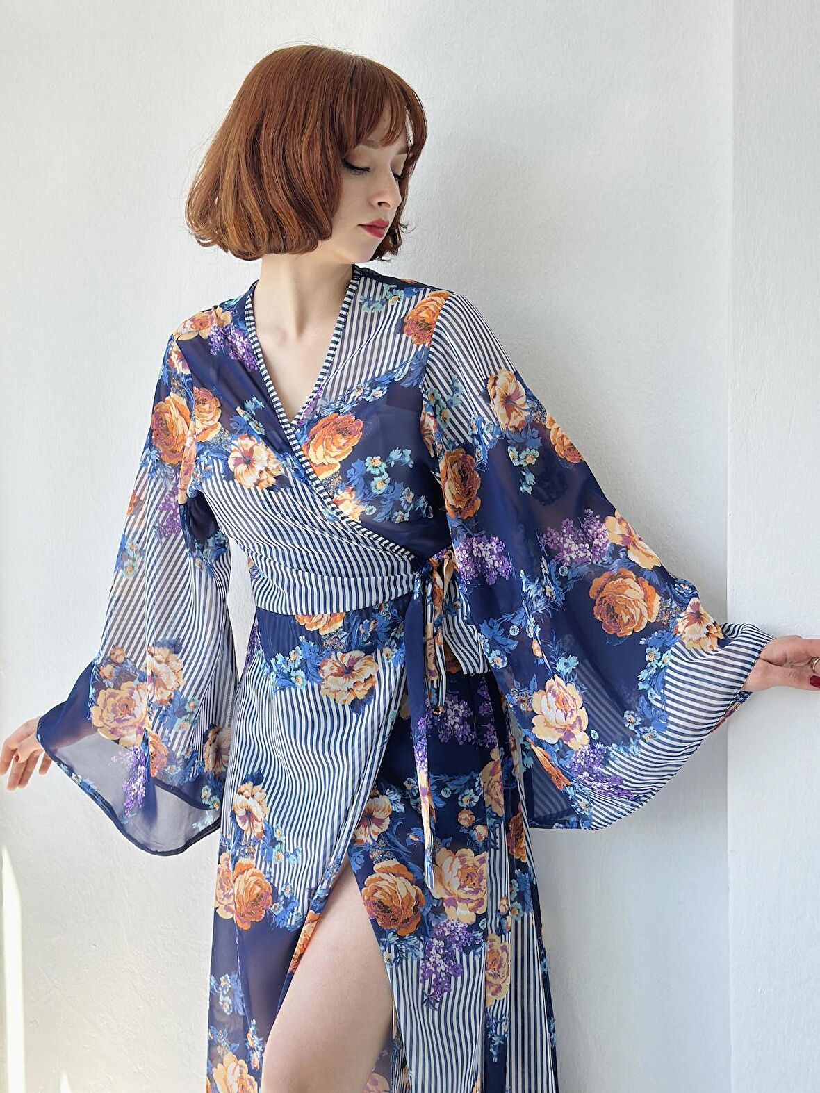 Retrobird Tasarım Kai Kimono Elbise Kadın Koyu Mavi