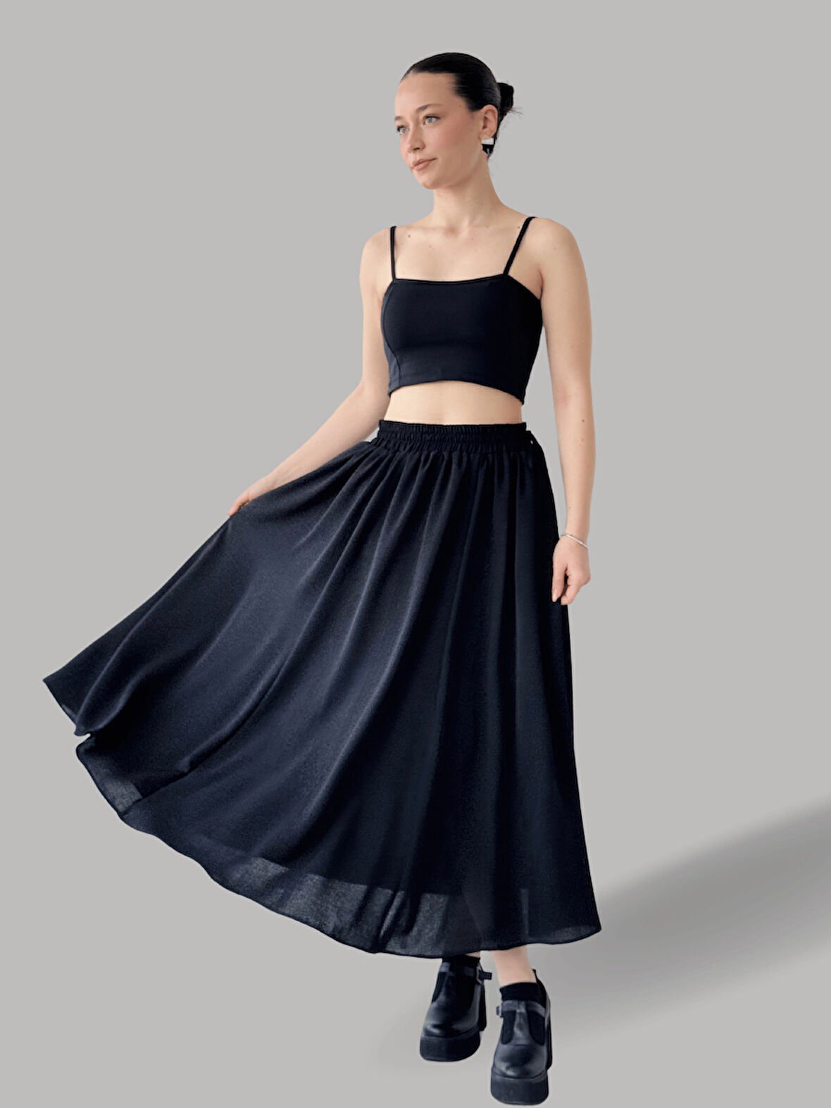 Retrobird Circle Kloş Midi Boy Etek Kadın Siyah