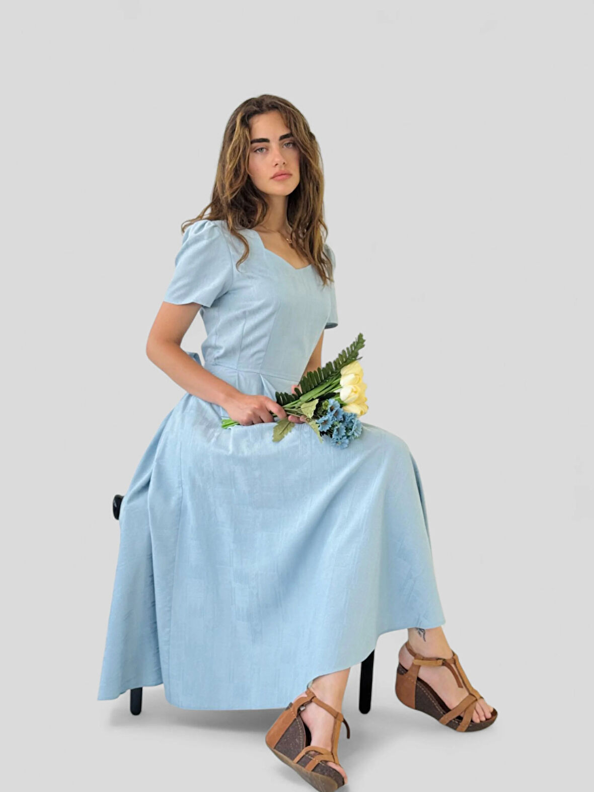 Retrobird Tasarım Matilda Uzun Elbise Kadın Mavi