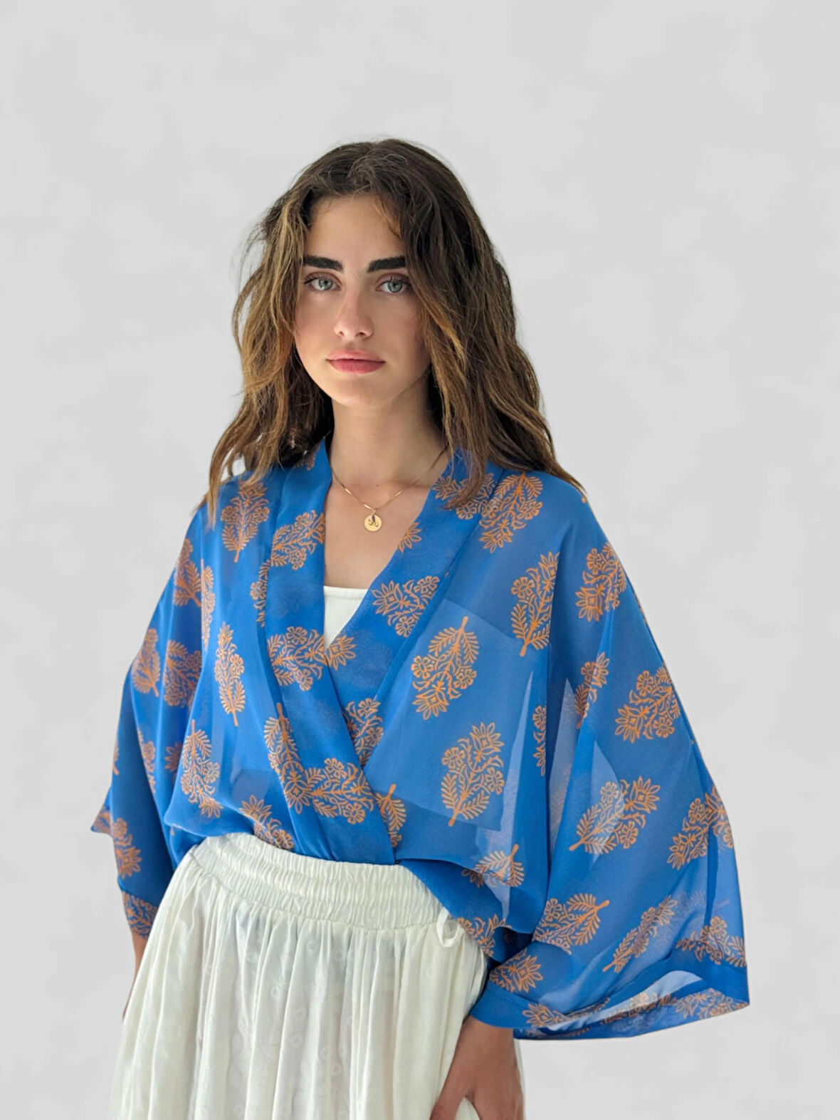 Retrobird Tasarım Mini Kimono Kadın Mavi