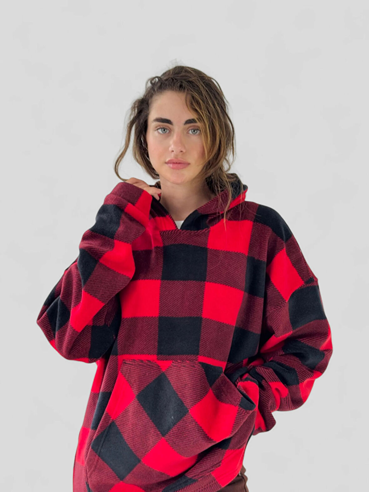 Retrobird Polar Kışlık Oversize Kapüşonlu Sweatshirt Unisex Kırmızı