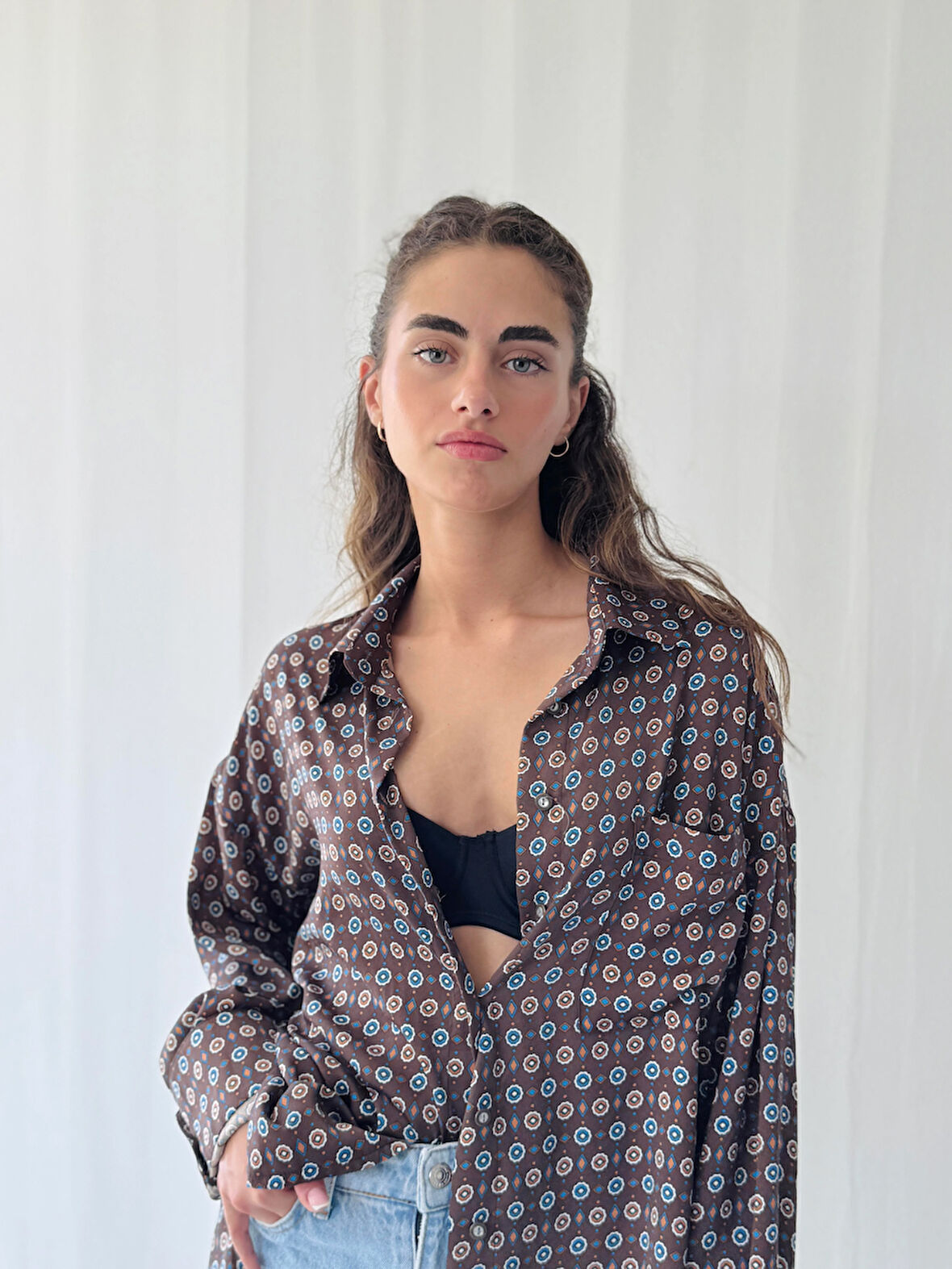 Retrobird Tasarım Boyfriend Gömlek Kadın Kahverengi