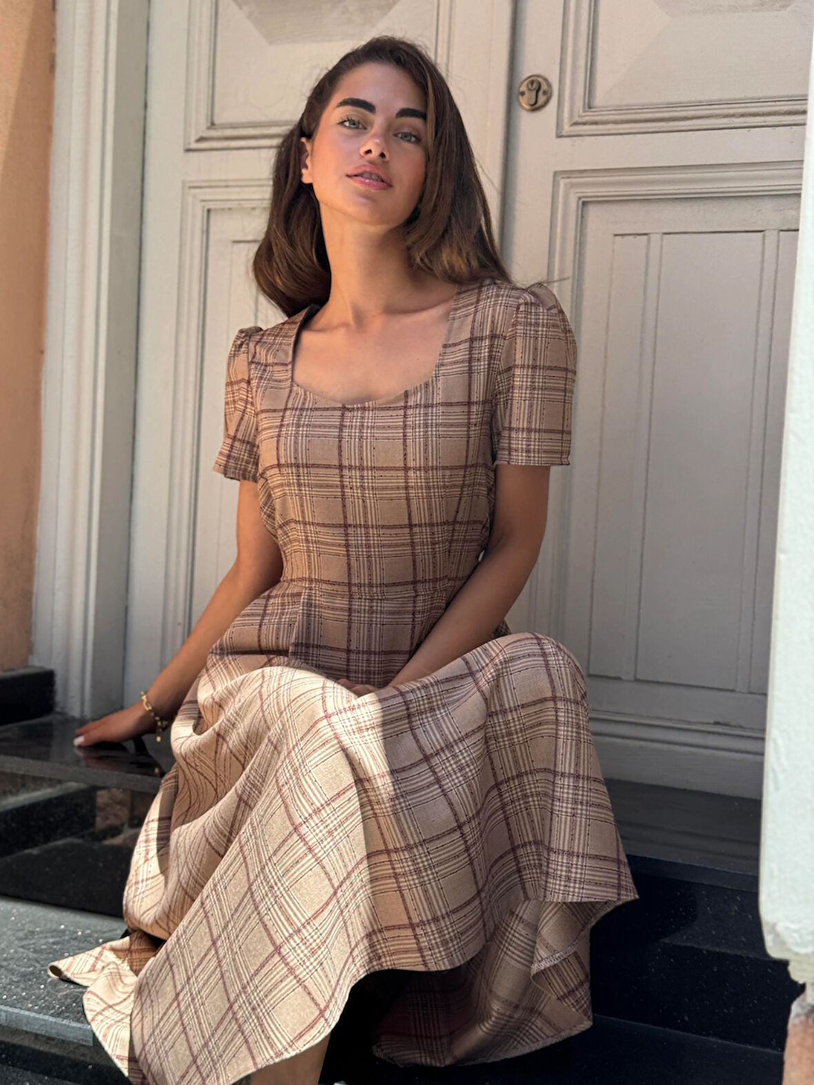 Retrobird Tasarım Matilda Uzun Elbise Kadın Kızıl Kahve