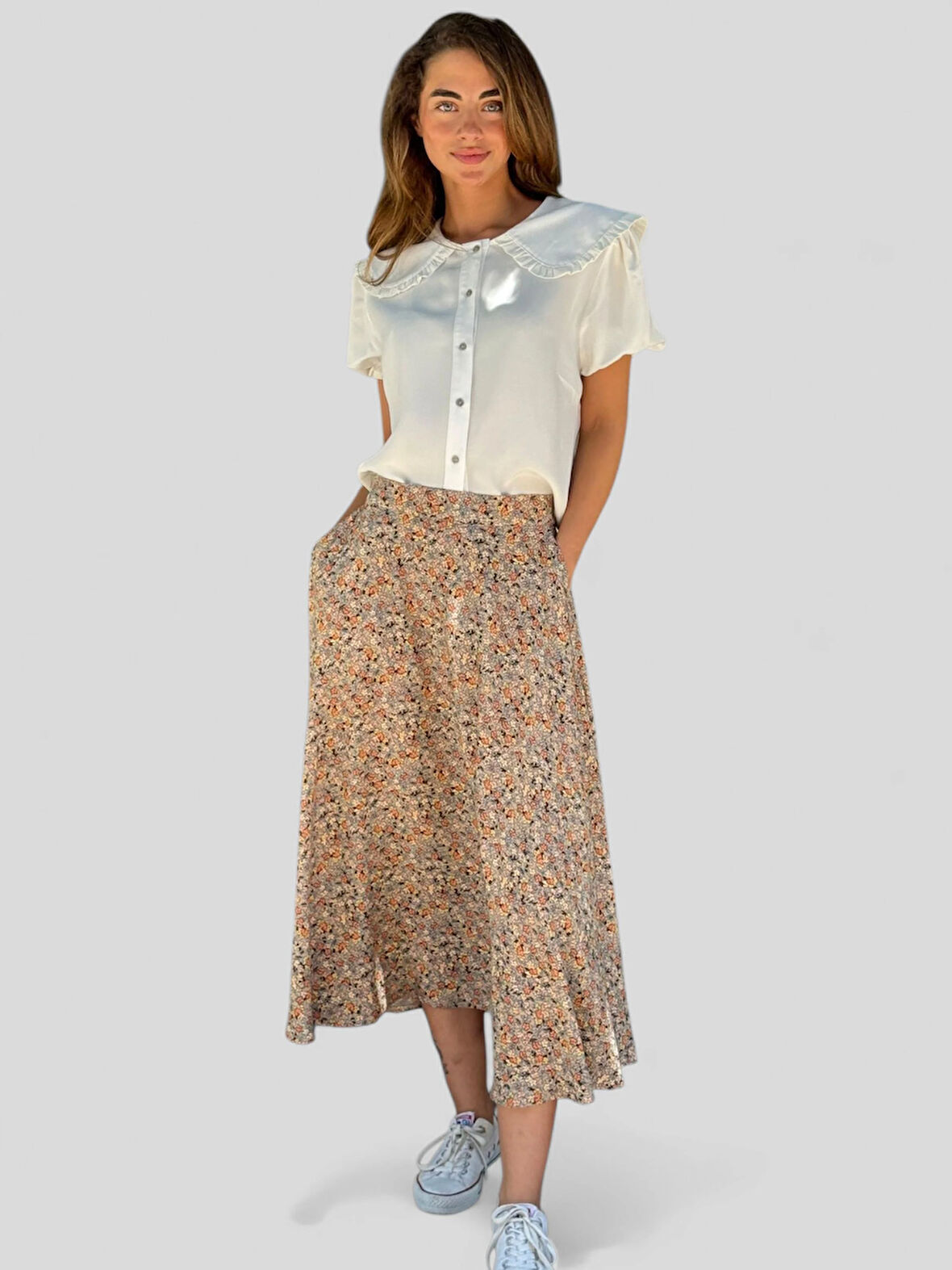 Retrobird Valerie Viskon Kloş Uzun Etek Kadın Sütlü Kahve