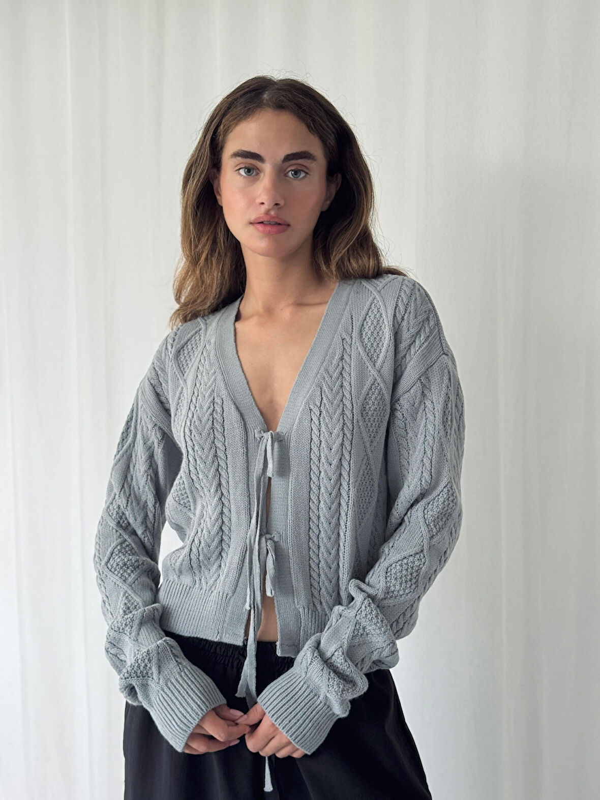 Retrobird Önden Bağlamalı Hırka Kadın Gri