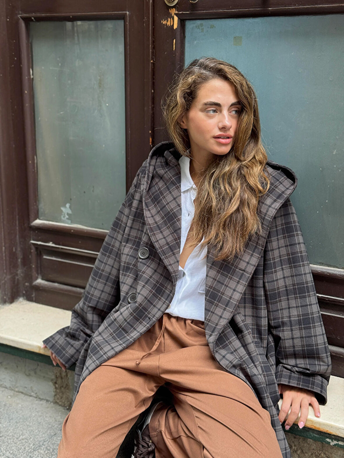 Retrobird Urban Retro Kapüşonlu Oversize Ceket Kaban Kadın Füme