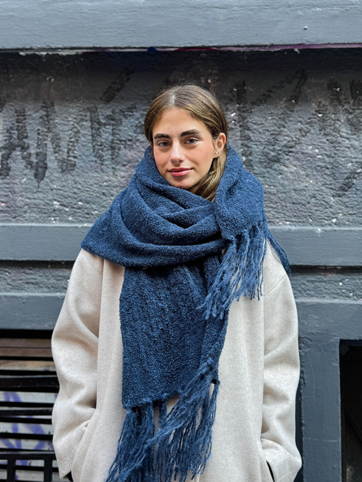 Retrobird Büyük Boy Soft Örgü Atkı Kadın Lacivert