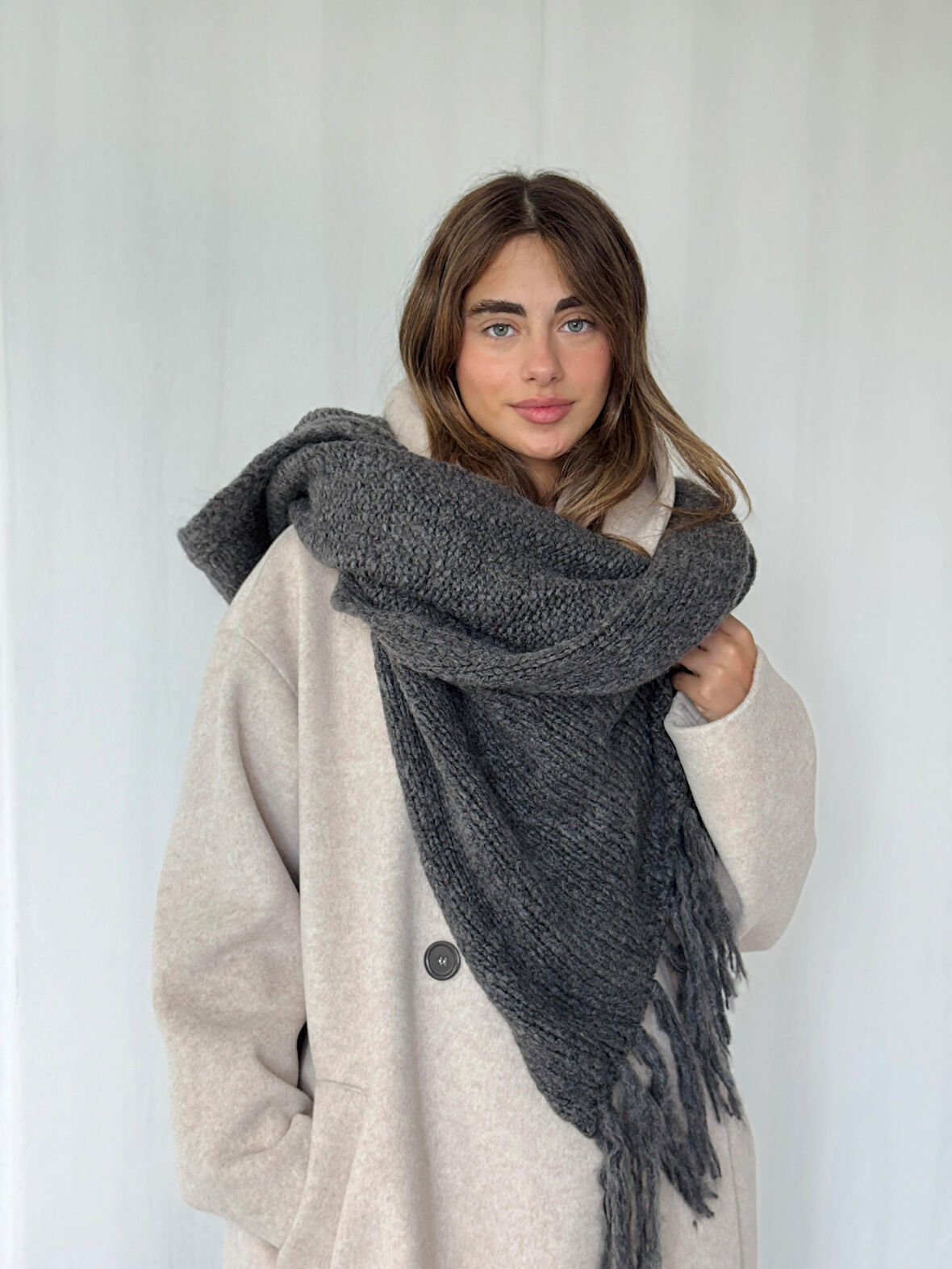 Retrobird Büyük Boy Soft Örgü Atkı Kadın Antrasit