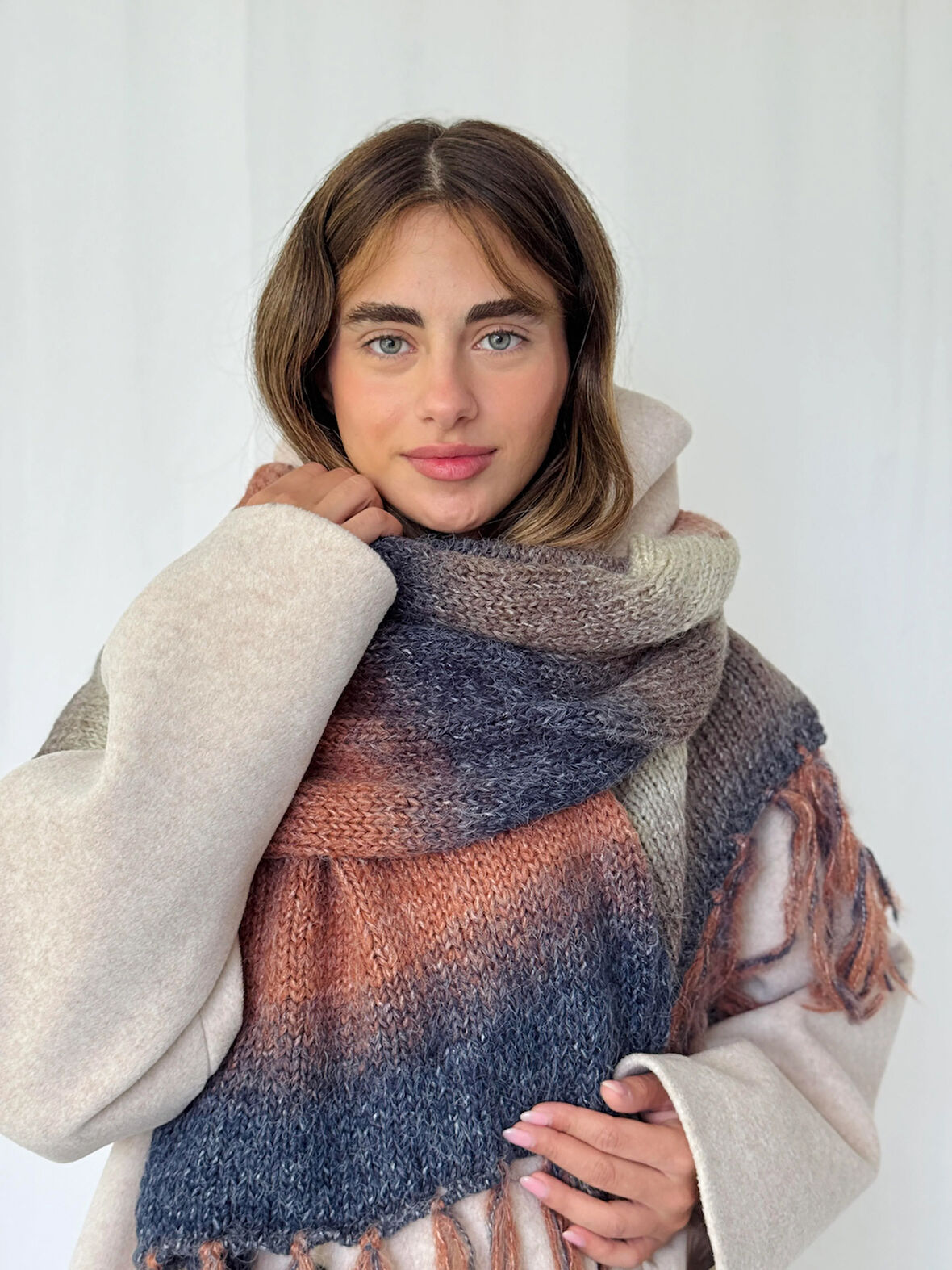 Retrobird Büyük Boy Soft Örgü Atkı Kadın Çok Renkli