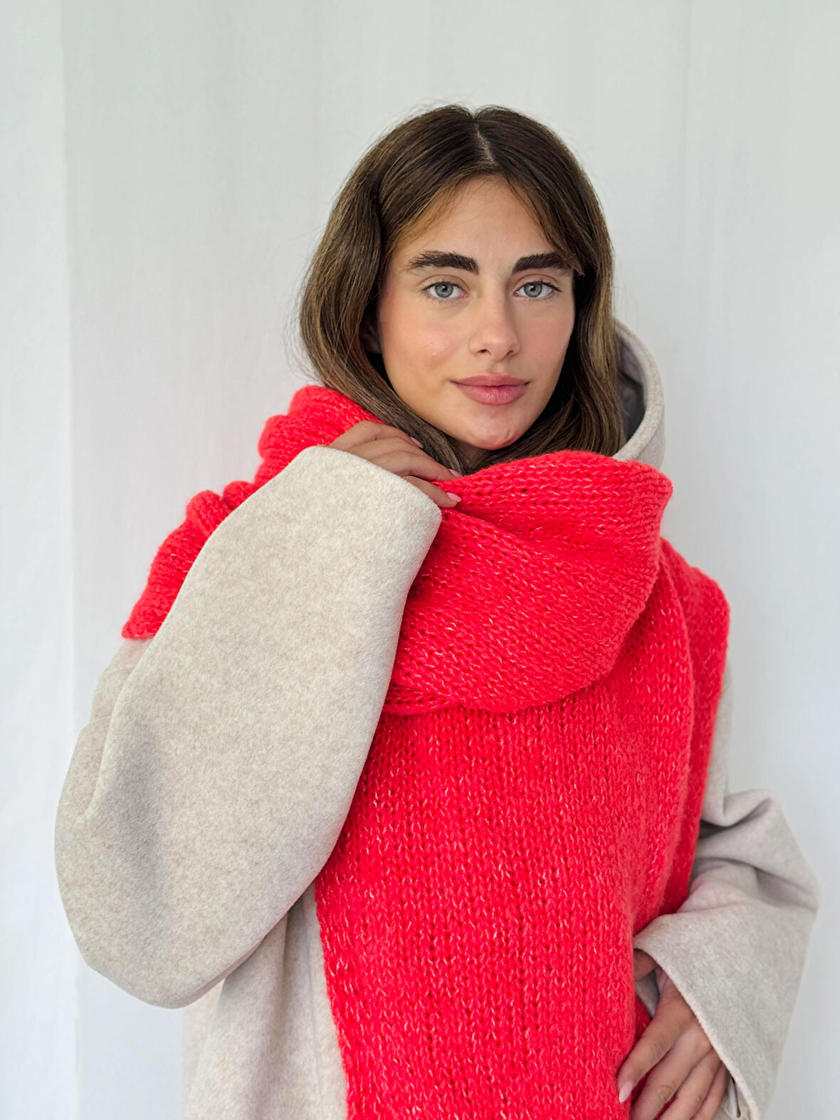 Retrobird Büyük Boy Soft Örgü Atkı Kadın Nar Çiçeği