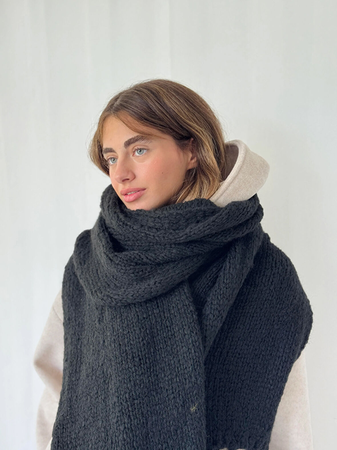 Retrobird Büyük Boy Soft Örgü Atkı Kadın Siyah