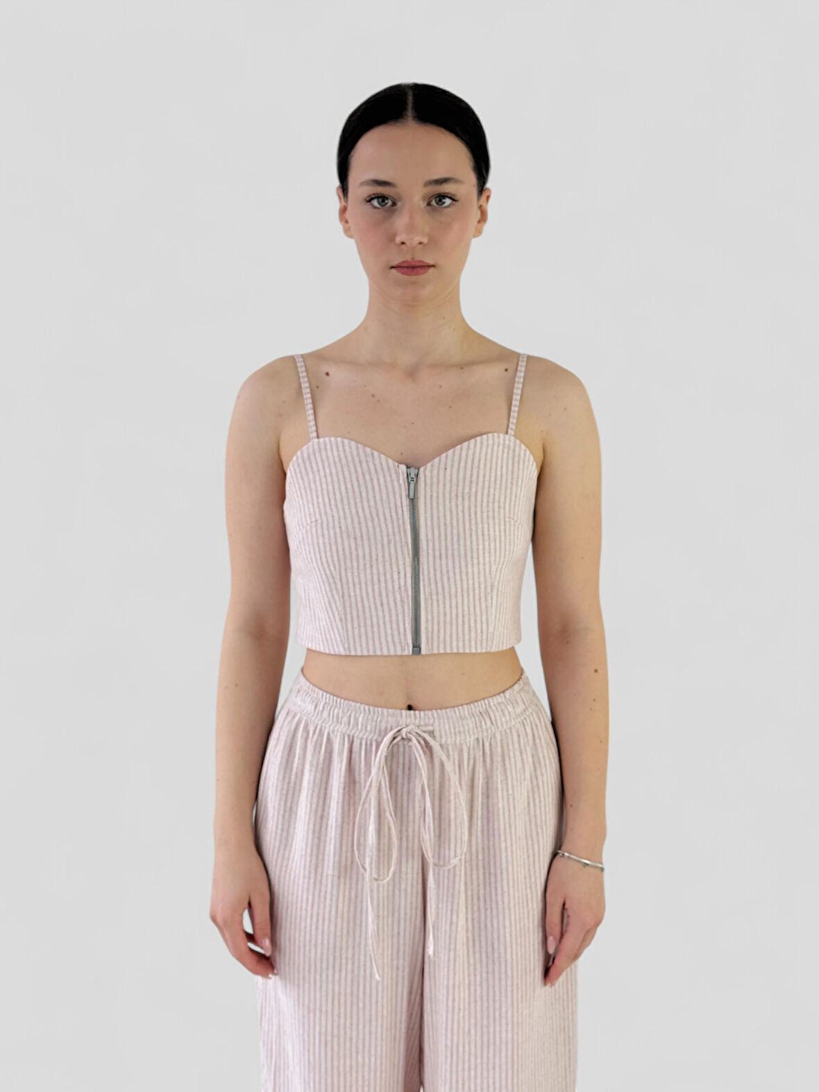 Retrobird Tasarım Önden Fermuarlı Büstiyer Kadın Krem