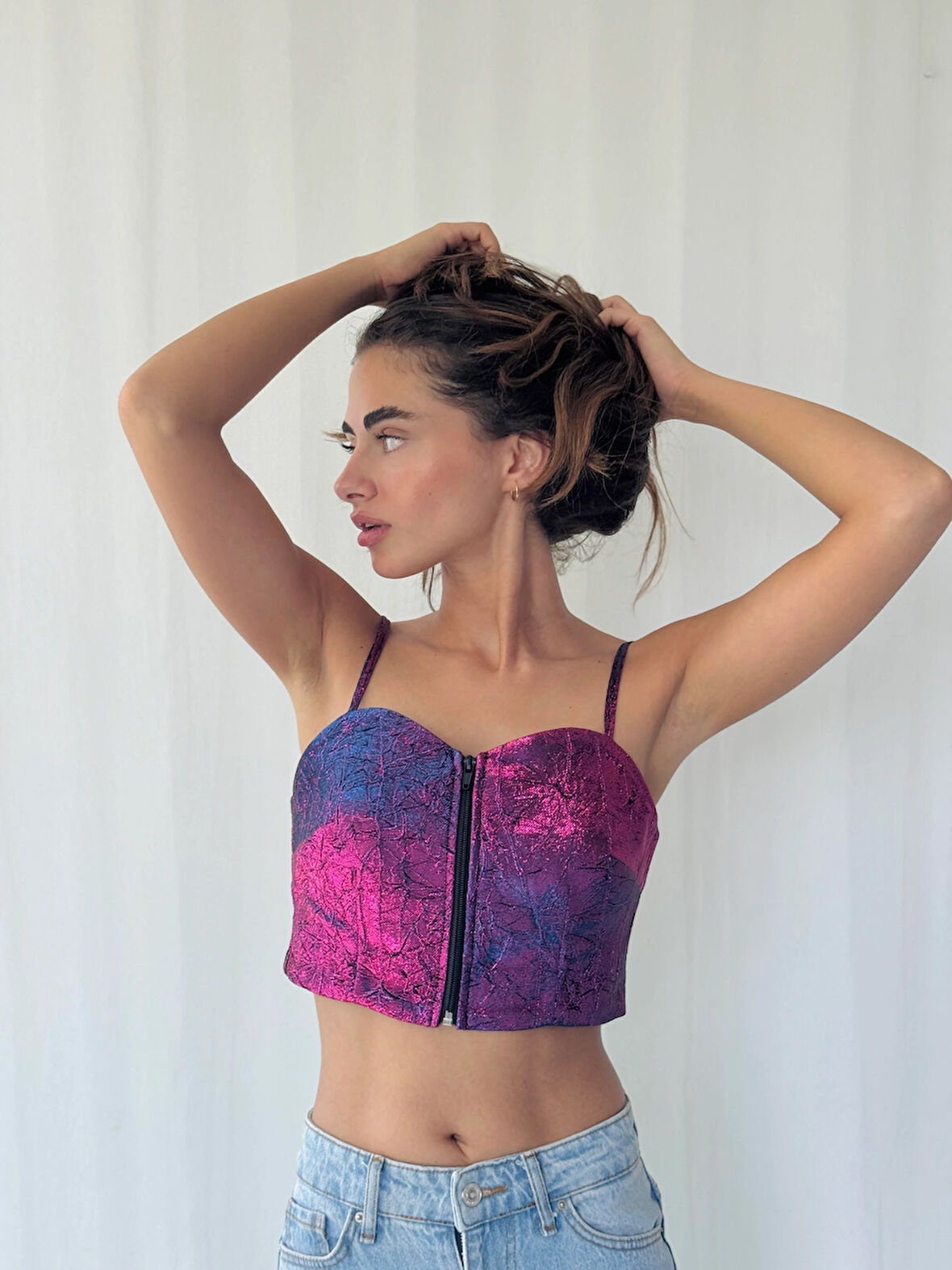 Retrobird Tasarım Önden Fermuarlı Büstiyer Kadın Fuşya