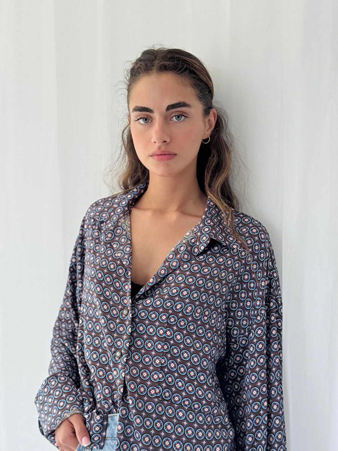 Retrobird Tasarım Boyfriend Gömlek Kadın Gri