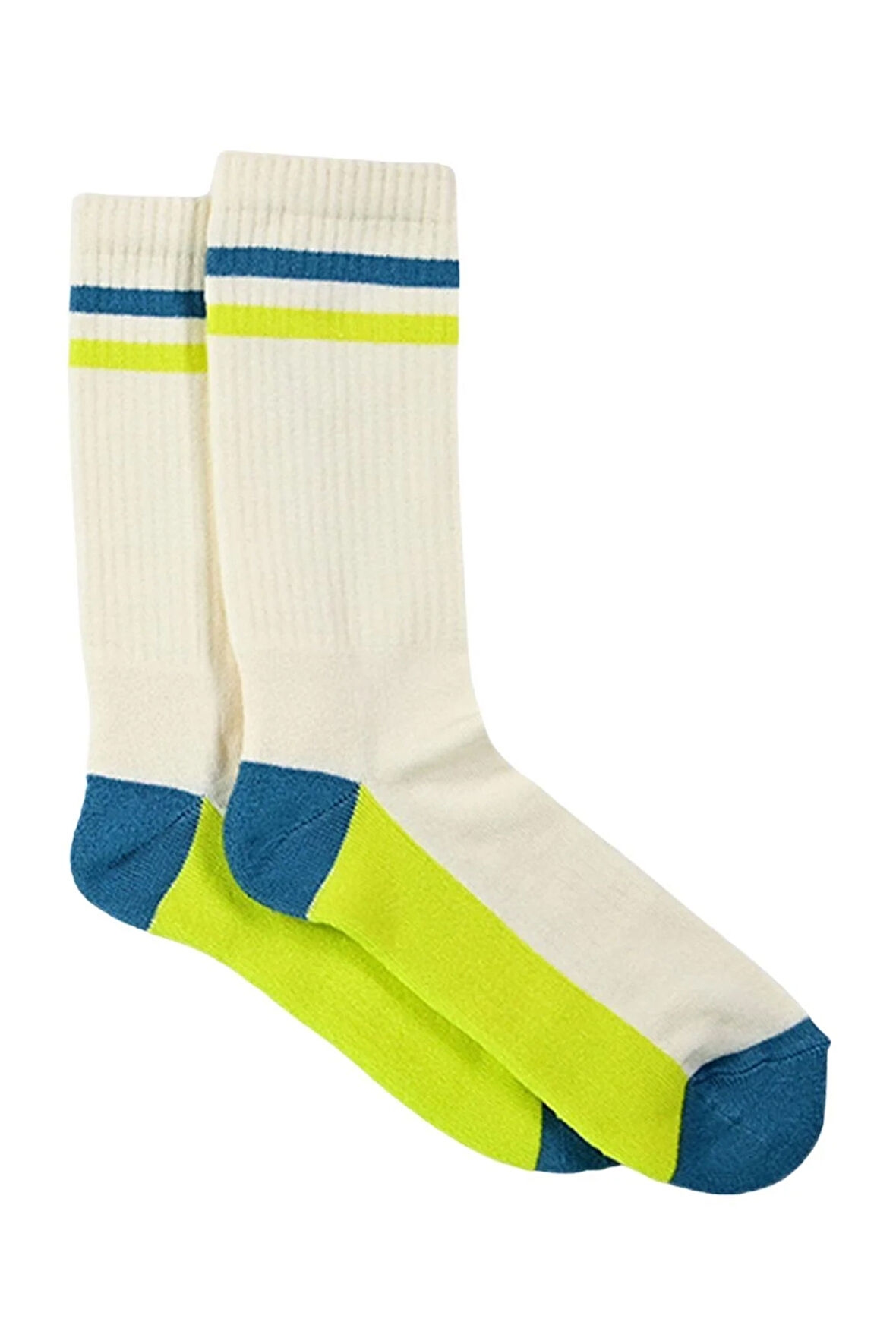 Kadın Krem-Yeşil Çizgili Soket Çorap